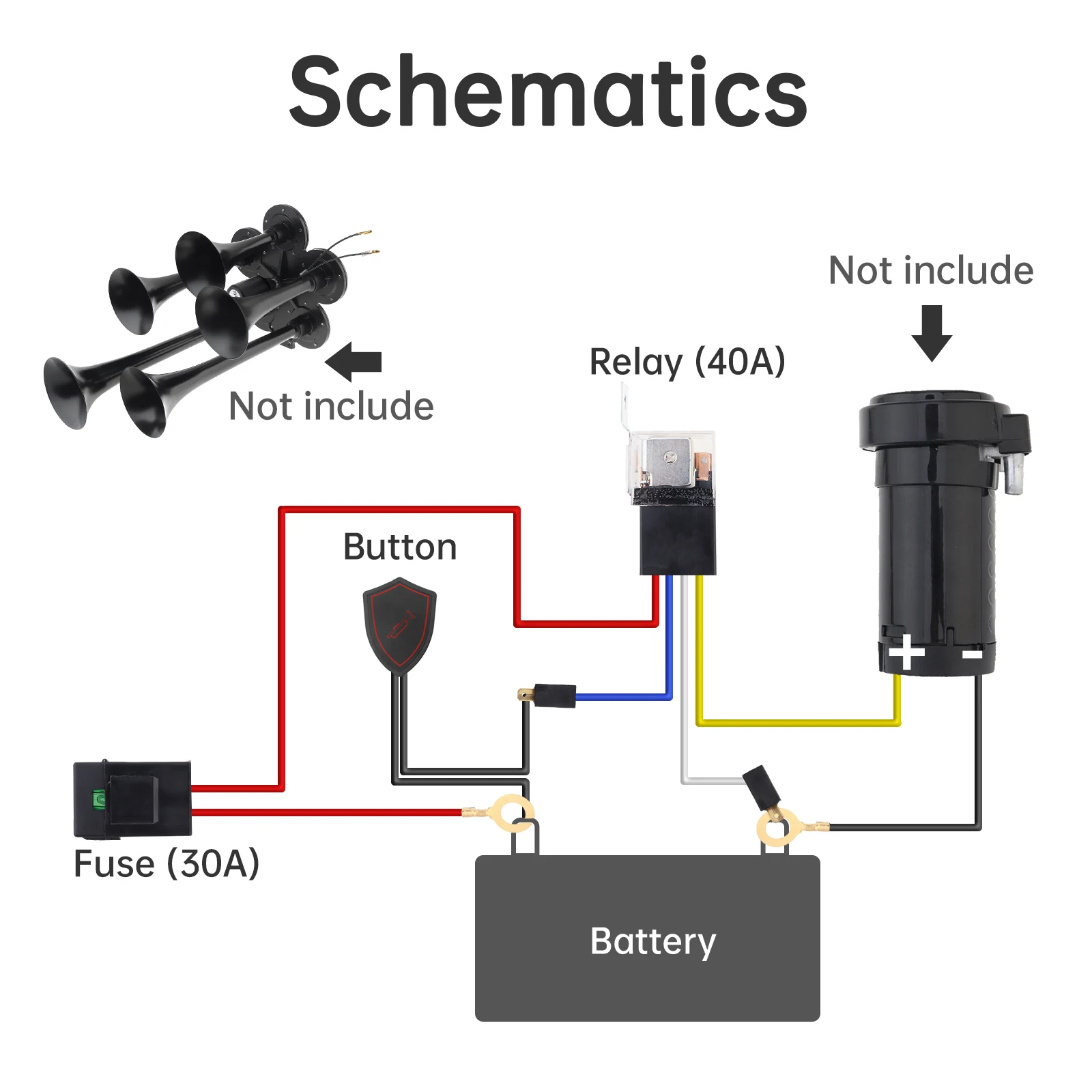 Kit de cableado para doble claxon con relé de 12 V y botón - imagen 4