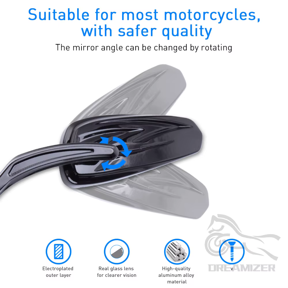 Espejos laterales cromados y negros para Harley-Davidson Softail, Dyna y Touring - imagen 4