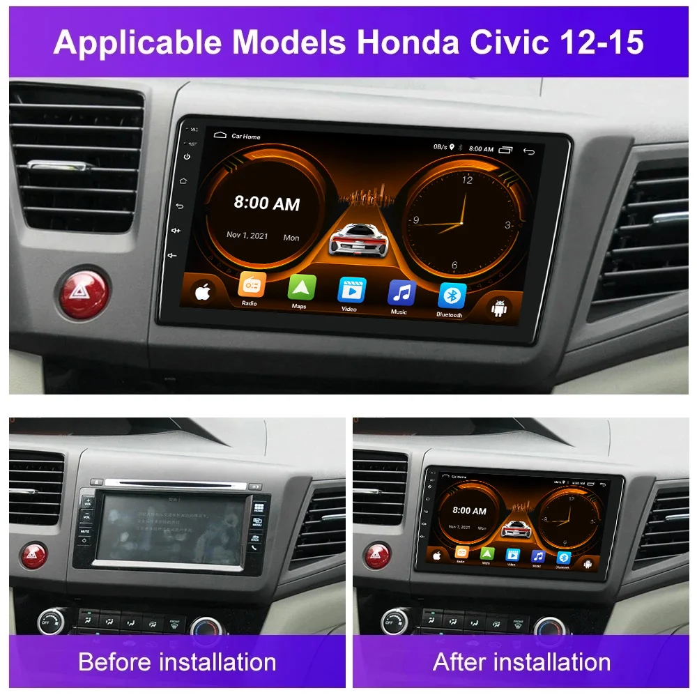 Radio multimedia 9 pulgadas Honda Civic 2011-2015 con GPS y CarPlay - imagen 3