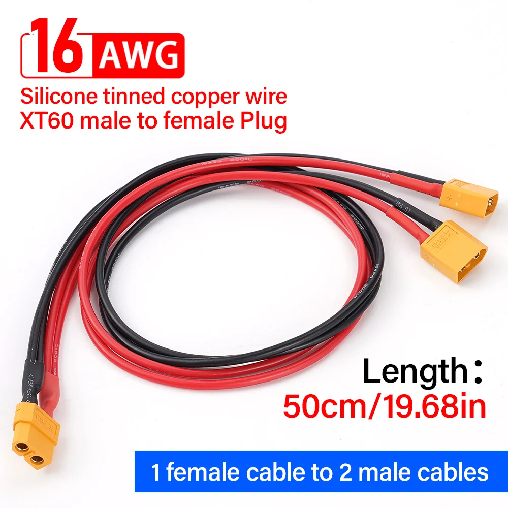 Cable extensión XT60 hembra-macho de silicona 16AWG para batería
