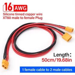 Cable extensión XT60 hembra-macho de silicona 16AWG para batería