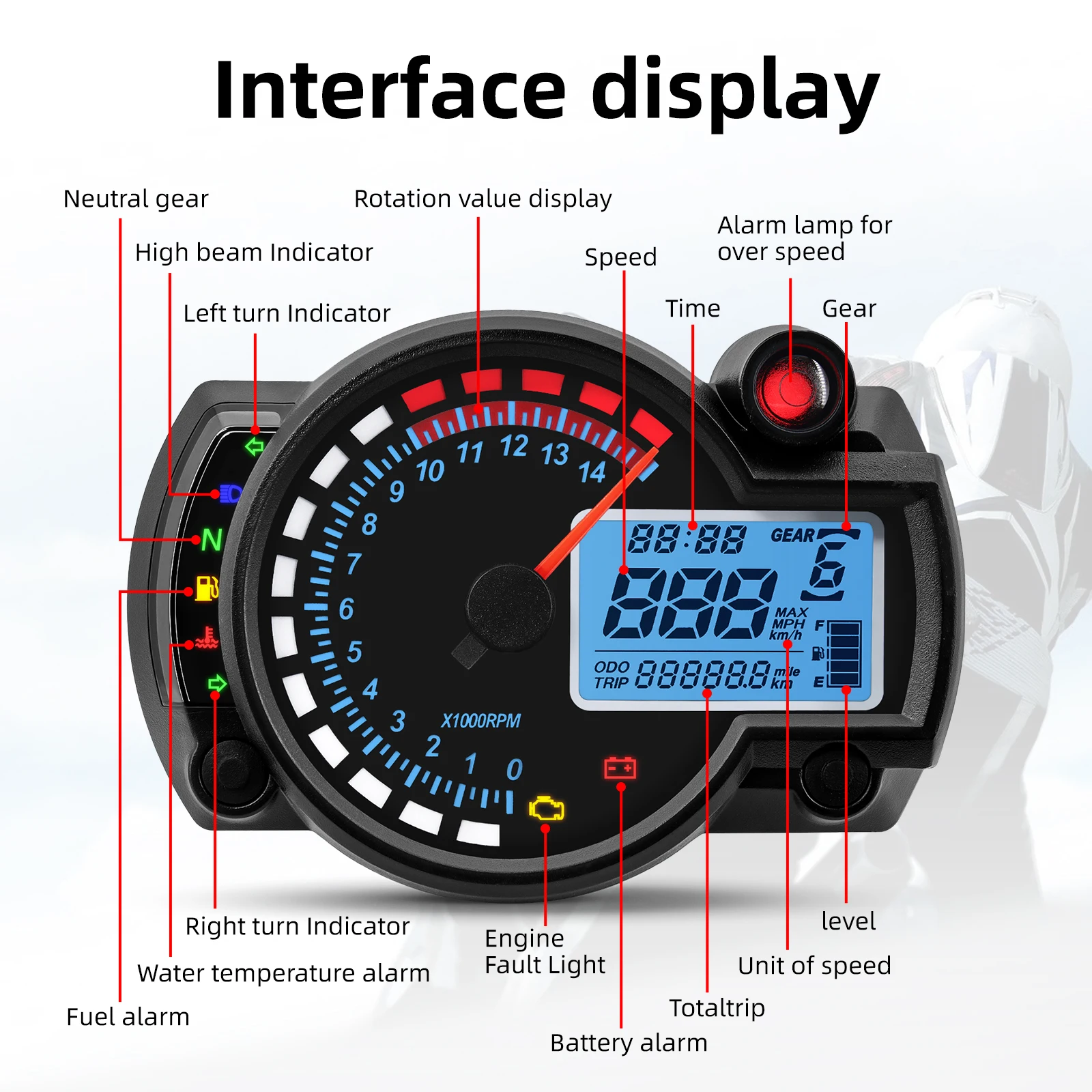 Velocímetro digital universal 12V para moto Honda Suzuki Yamaha Kawasaki