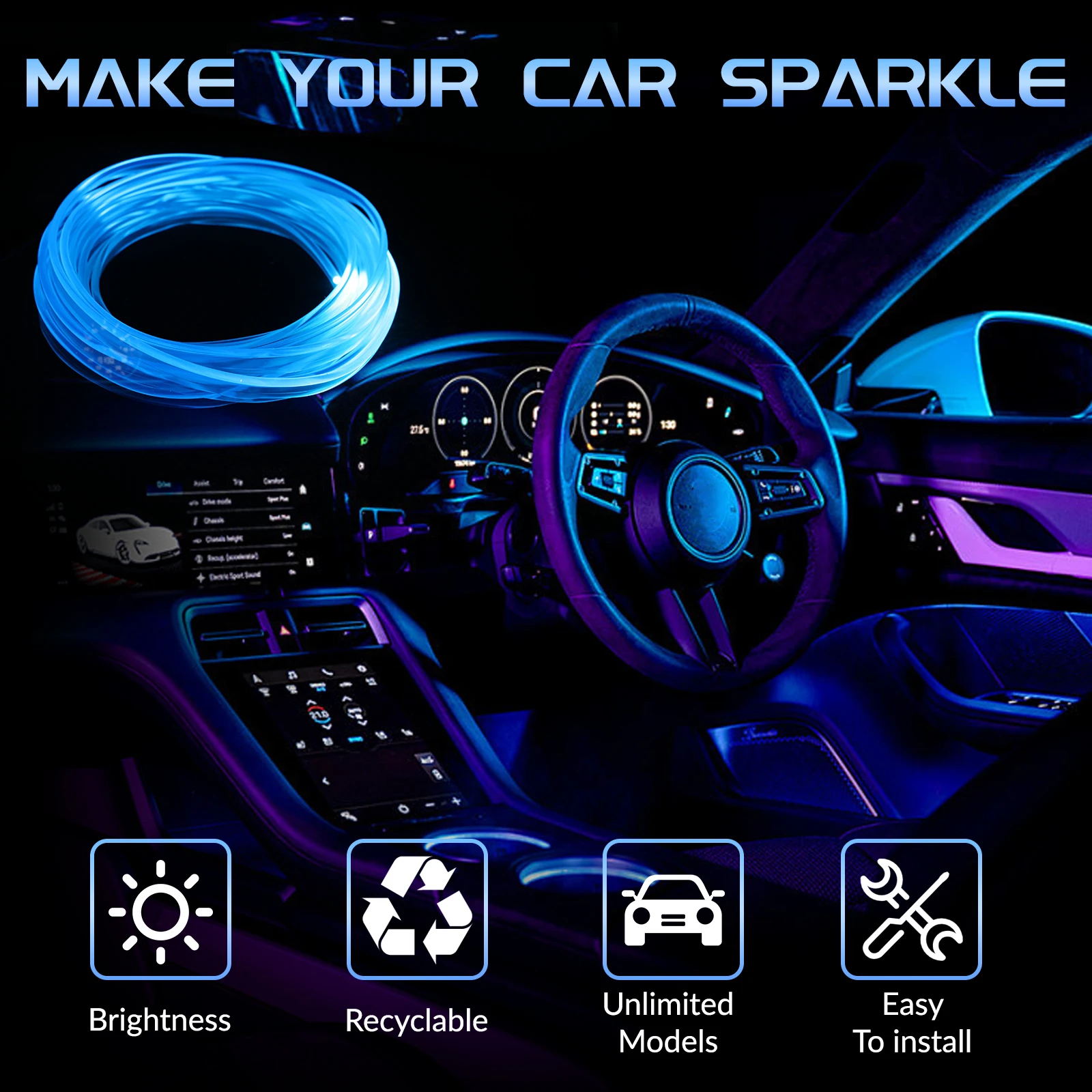 Luz ambiental de fibra óptica USB de 5M, RGB, controlado por voz, decorativa, Interior del coche, consola central, Panel de instrumentos, lámpara de neón ambiental - imagen 5