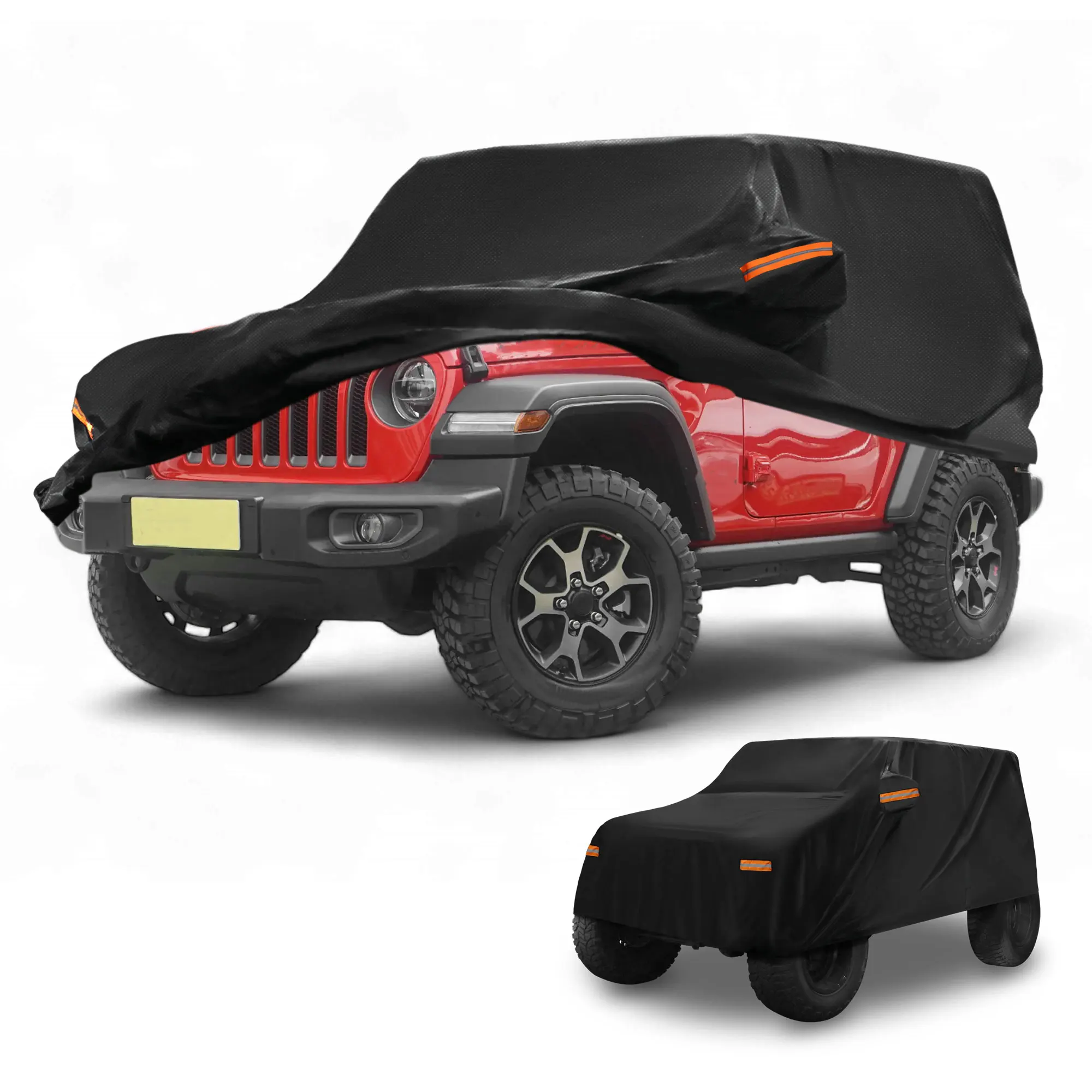 UXCELL Cubierta de coche impermeable para todo tipo de clima protección contra la lluvia cubierta exterior completa para Jeep Wrangler 2DR 190T-PU con tiras reflectantes