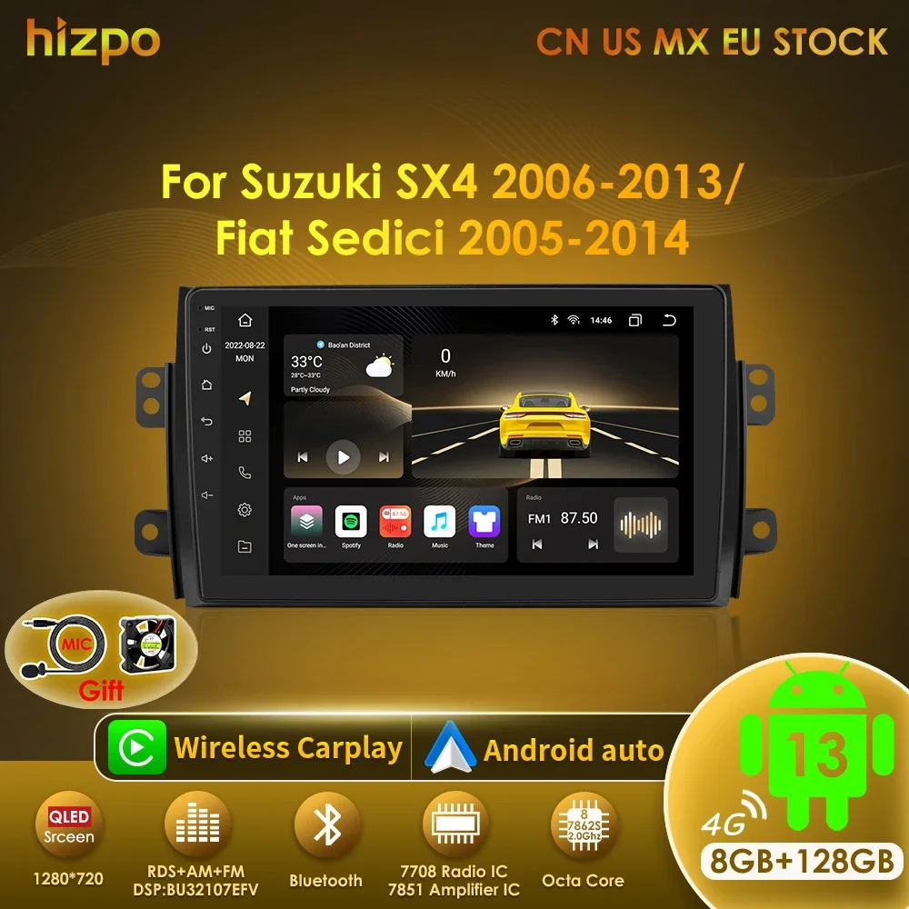 Hizpo Radio multimedia 2 DIN con CarPlay para Suzuki SX4 y Fiat Sedici