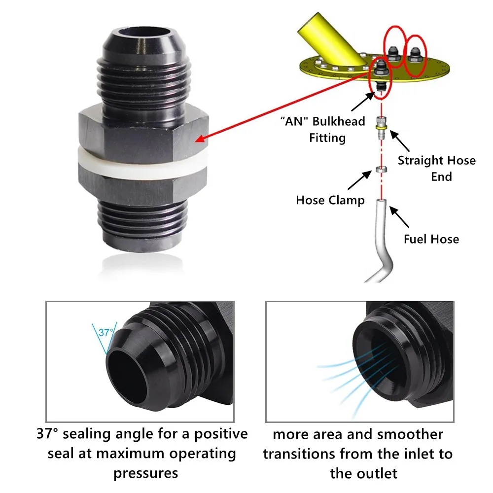 Adaptador combustible AN6-AN12 aluminio negro - imagen 4