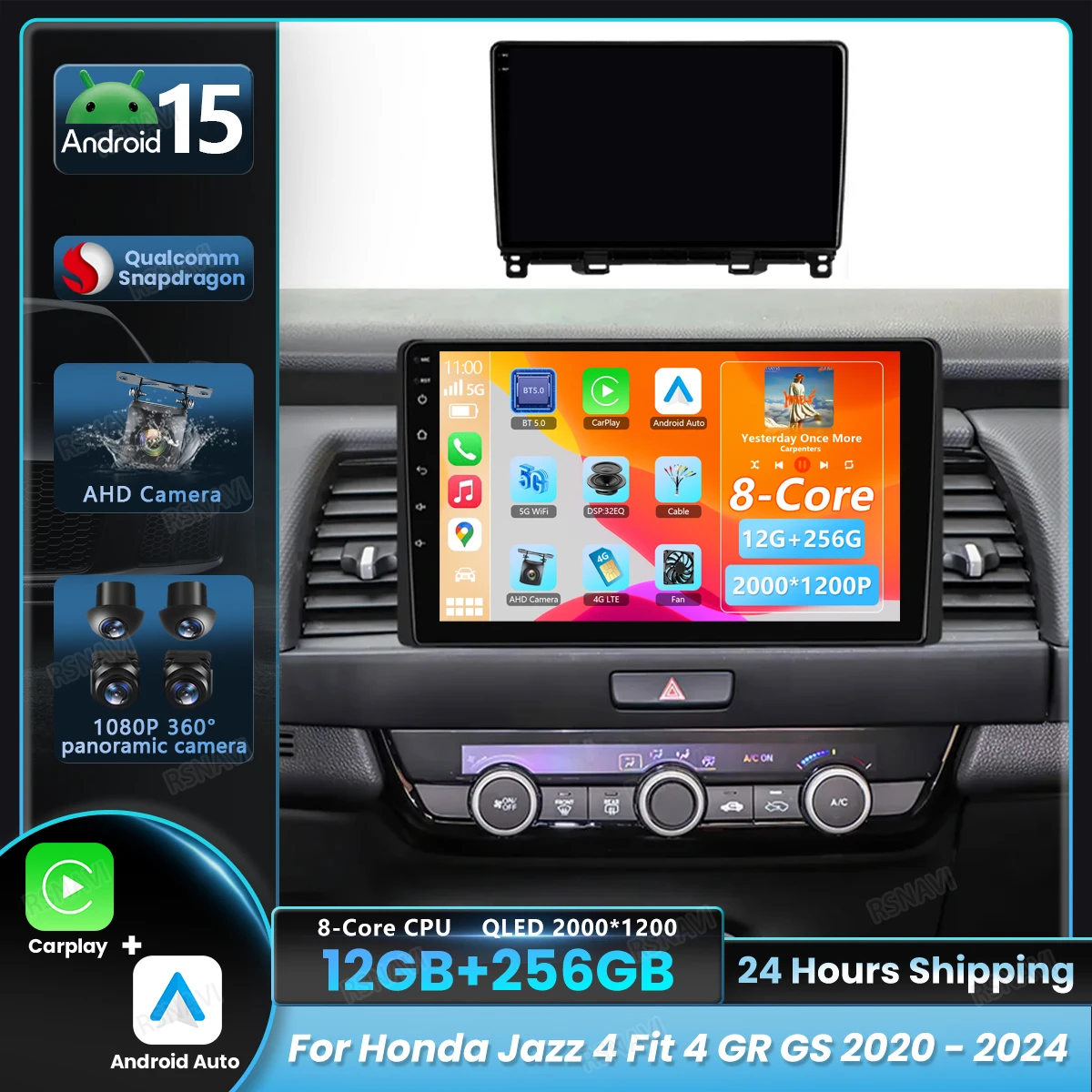 Radio Android CarPlay Honda Jazz 4 2020-24 Navegador GPS WiFi 4G