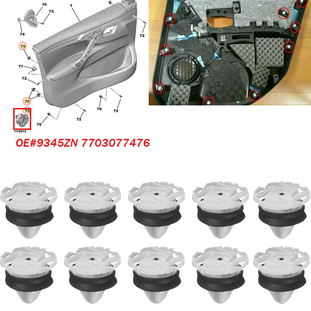 Renault 7703077476 Clips de puerta para Laguna Mégane Trafic