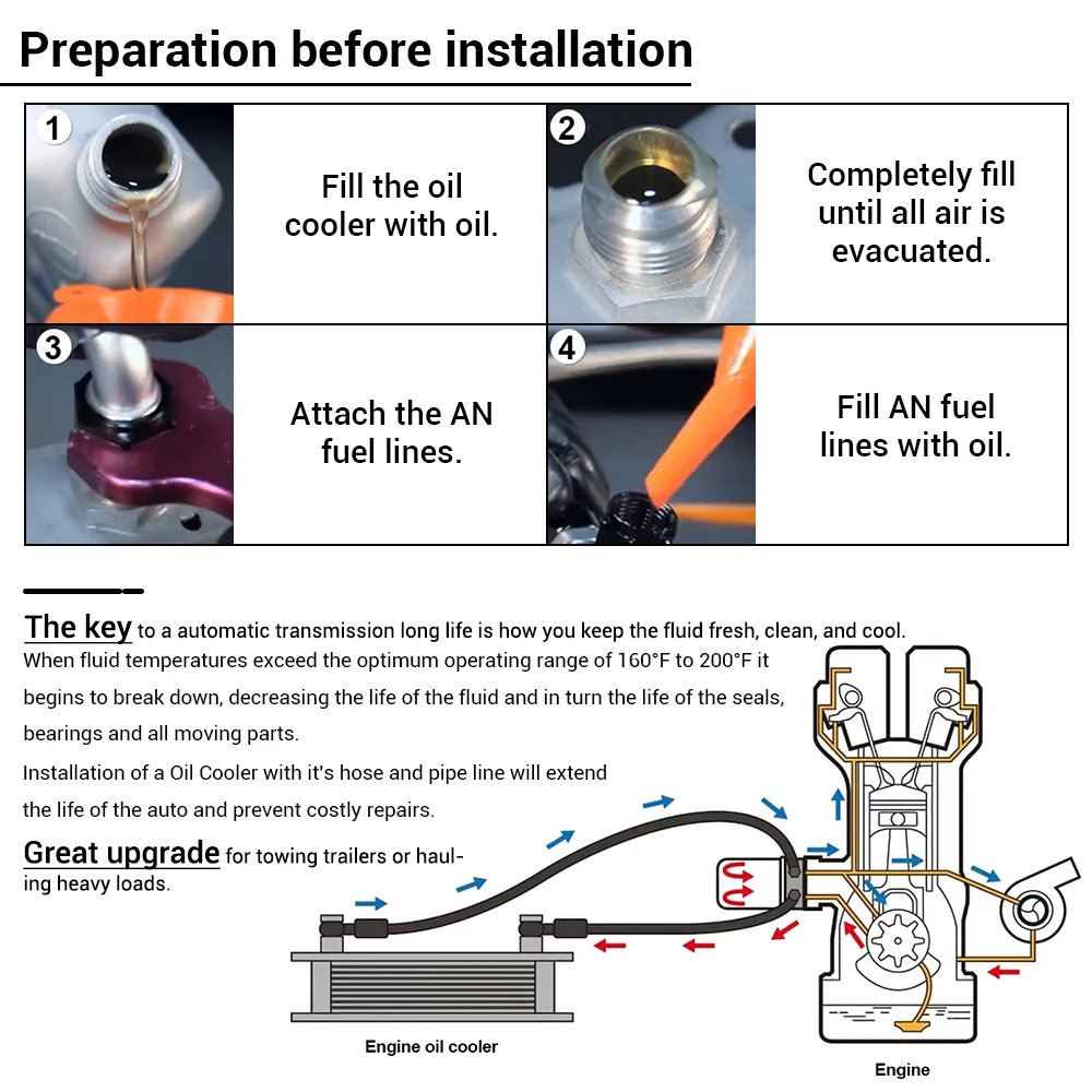 WLR-transmisión de motor Universal de aluminio AN10 enfriador de aceite de 10 filas con 10An hembra a AN6 AN8 conector adaptador macho WLR7010 - imagen 2