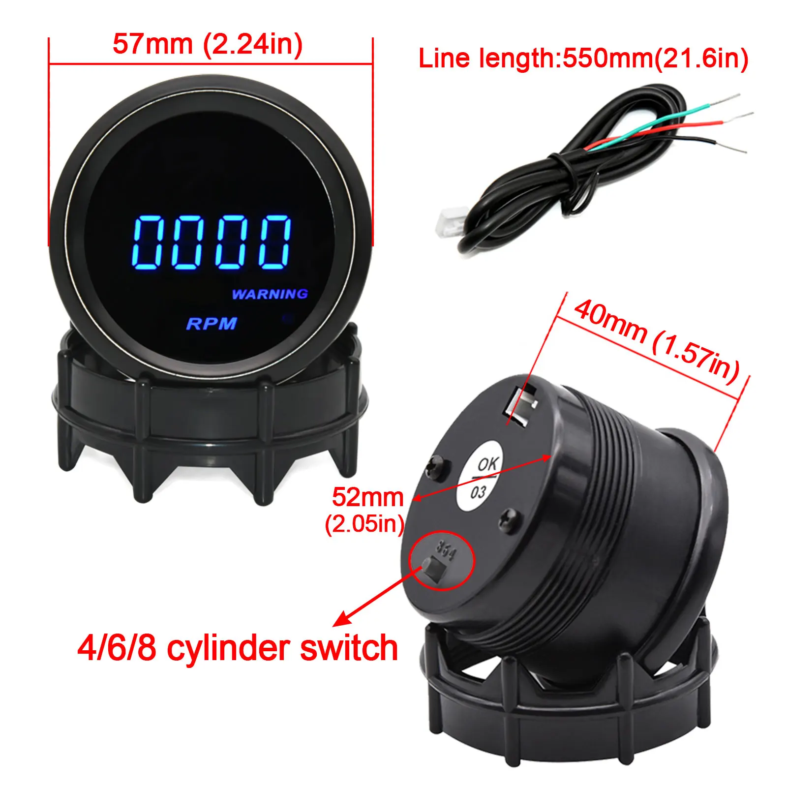 Tacómetro digital 52 mm con presión, temperatura y vacío del motor - imagen 3