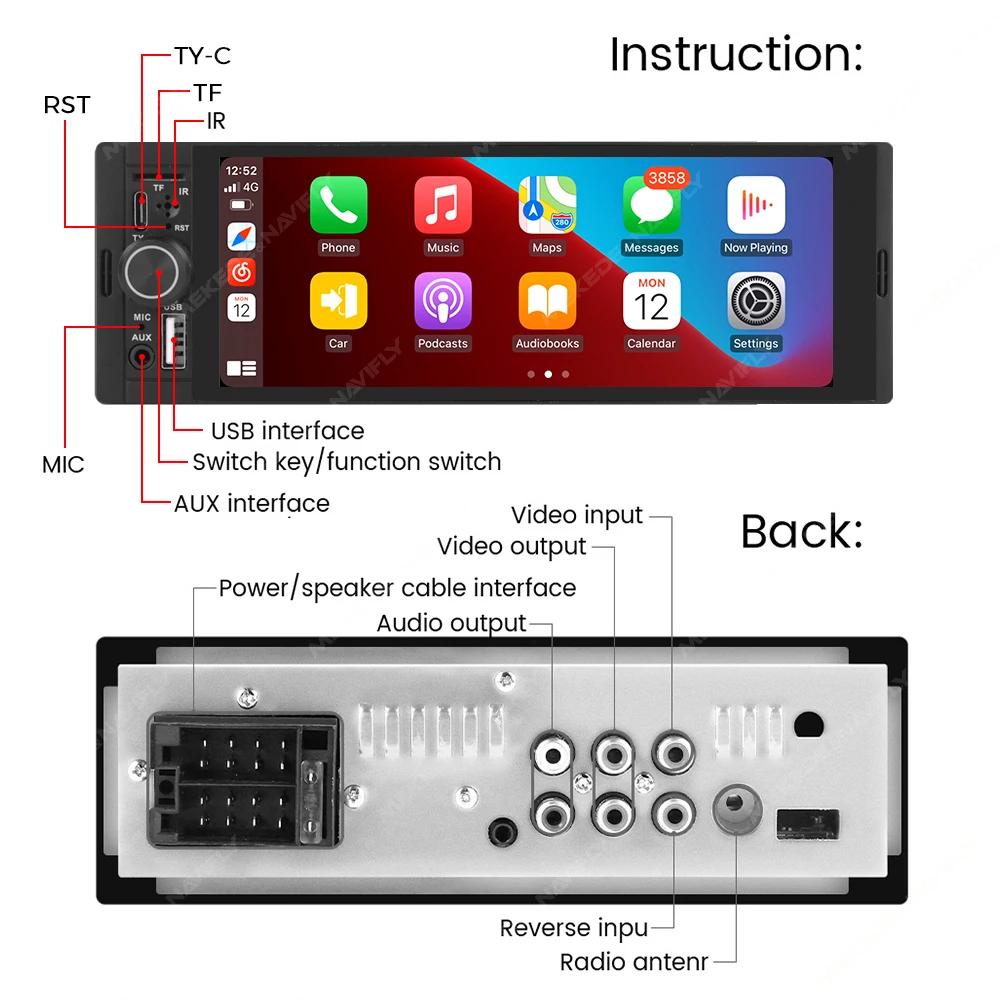 MEKEDE autorradio 1DIN 6,86" CarPlay Android Auto Bluetooth GPS - imagen 5
