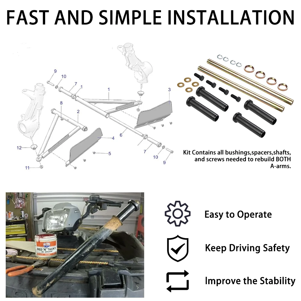 7501093   Kit de bujes de eje de A-ARM inferior delantero para Polaris Sportsman 400 500 570 600 700 800 para Trail Blazer 250 330 400 - imagen 4