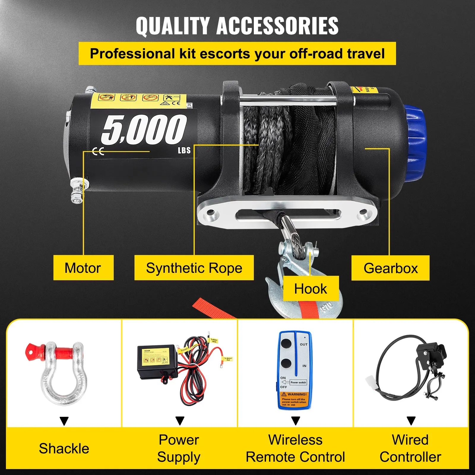 Cabrestante eléctrico ATV/UTV de 5.200 lb con cable sintético y mando inalámbrico - imagen 5
