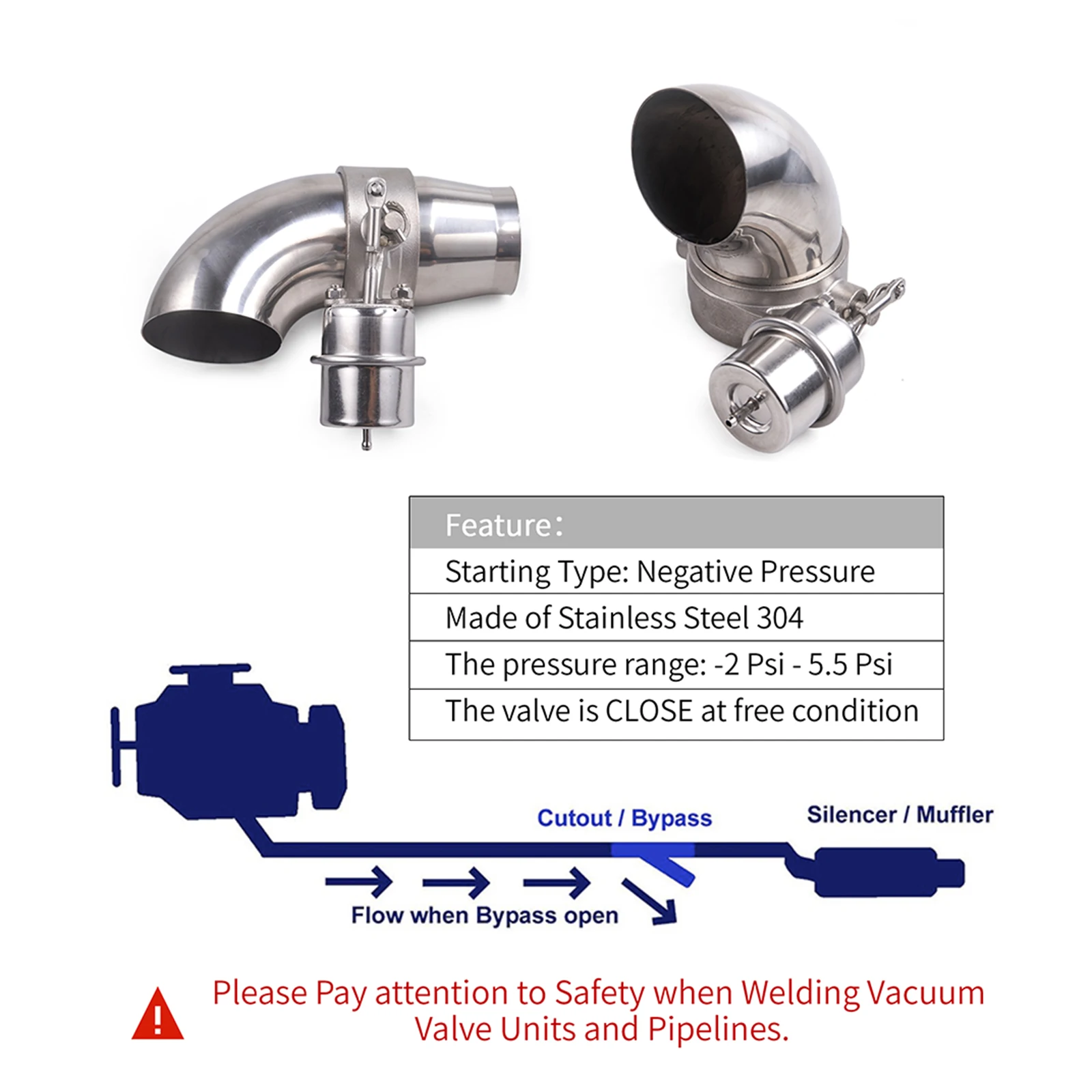 Recorte de escape activado por vacío universal de 51/63/76 mm/estilo de cierre de descarga con codo y reductor - imagen 5