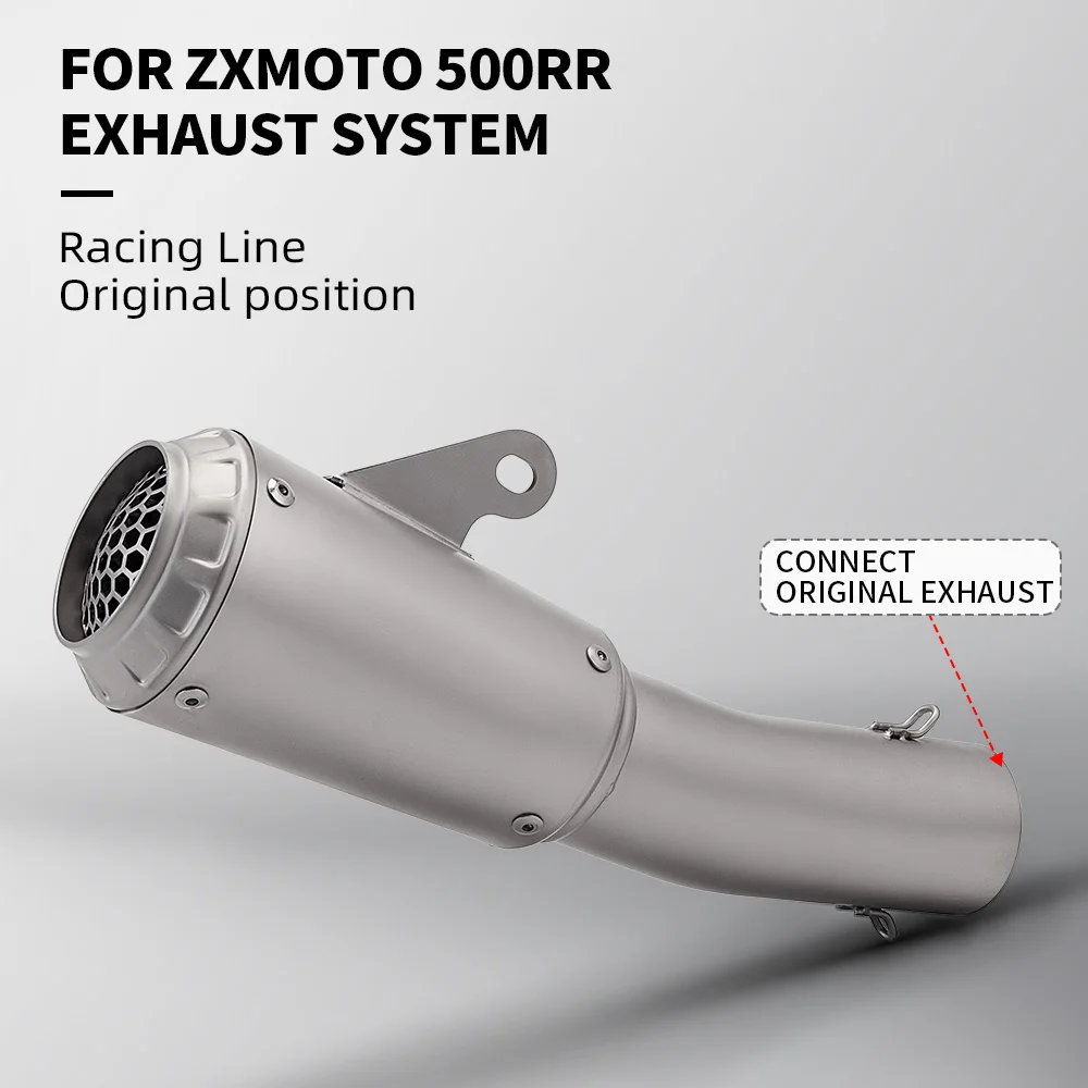 Escape slip-on Zxmoto 500RR tubo de enlace medio acero inoxidable