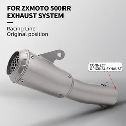 Escape slip-on Zxmoto 500RR tubo de enlace medio acero inoxidable