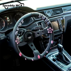 Volante JDM cuero real plato profundo bordado flor de cerezo