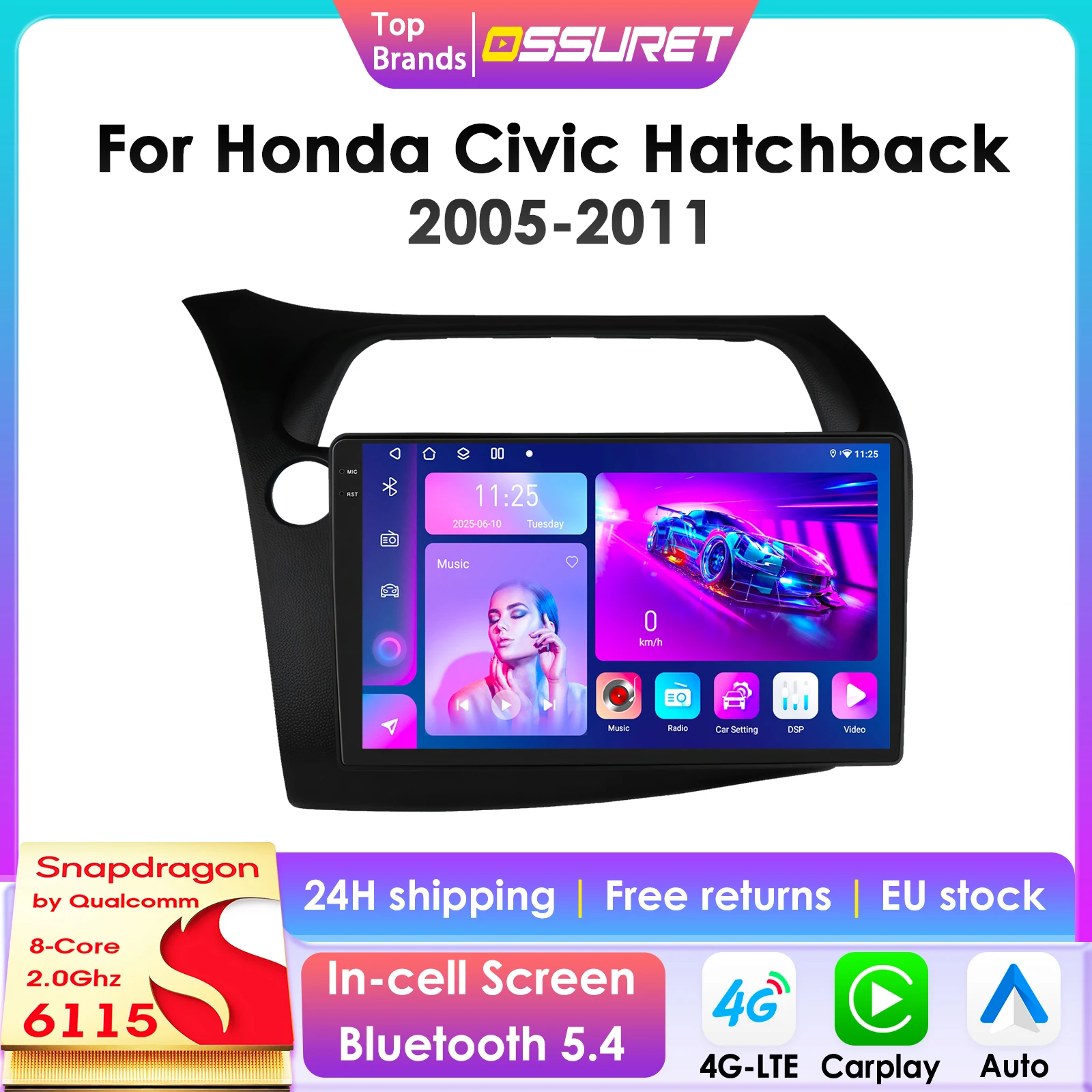 Radio Android 2Din con CarPlay y Android Auto Honda Civic 2005-2011