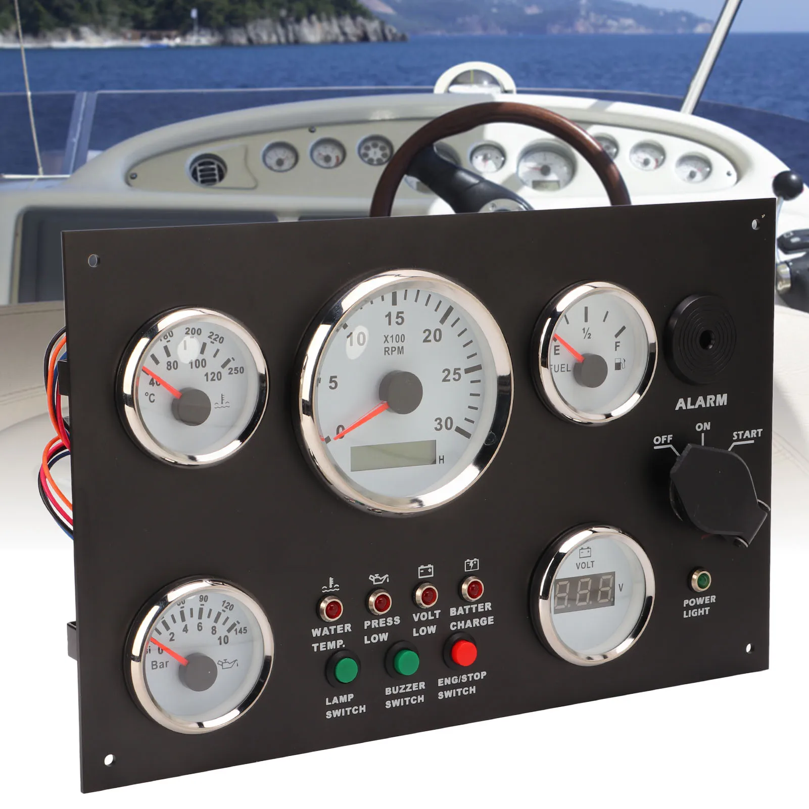 Panel instrumentos para barco con voltímetro y presión combustible