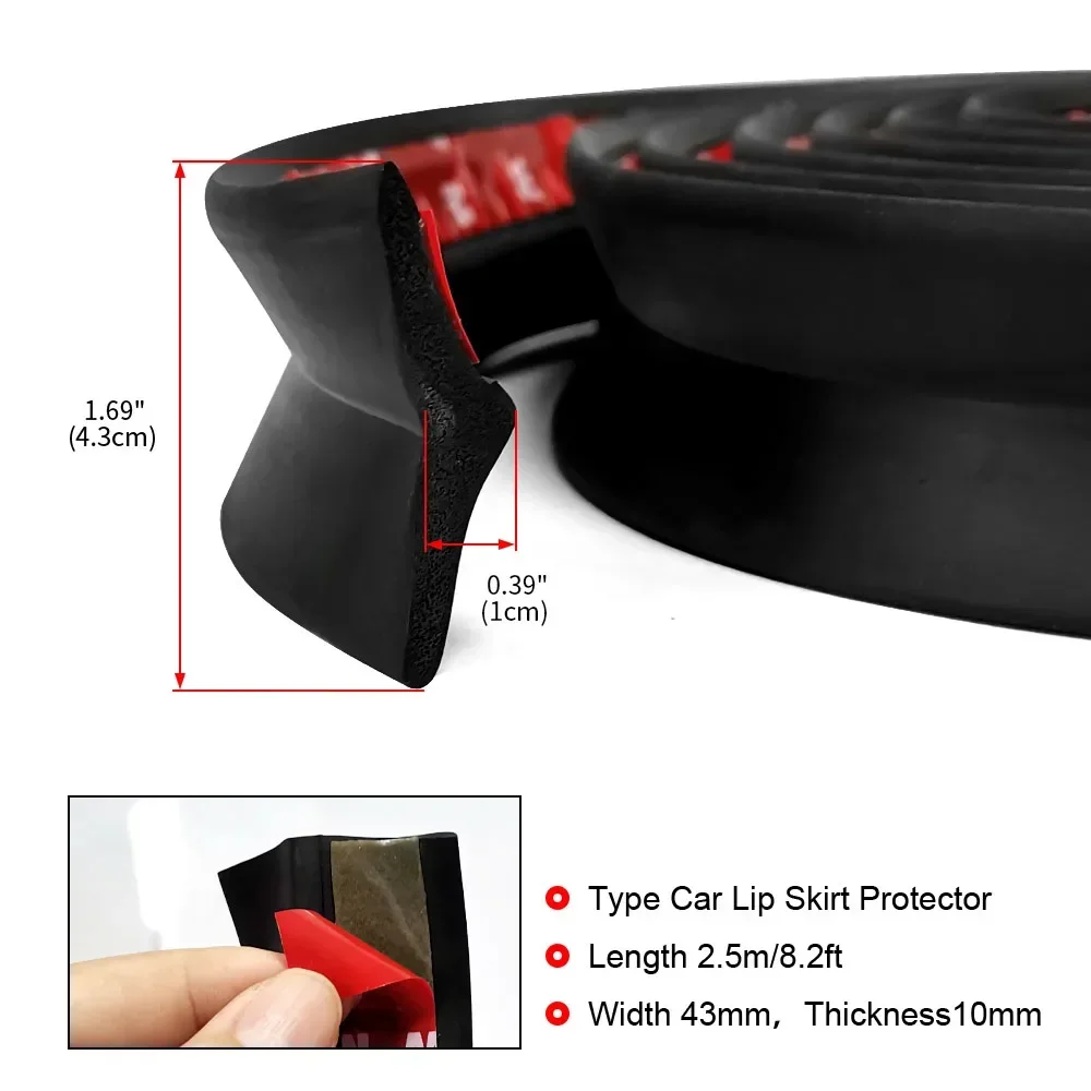 2.5m Car Front Bumper Lip Rubber Universal Bumper Protector Bumper Lip Strip Car Side Skirt Spoiler Lip Splitter Body Protector - imagen 2