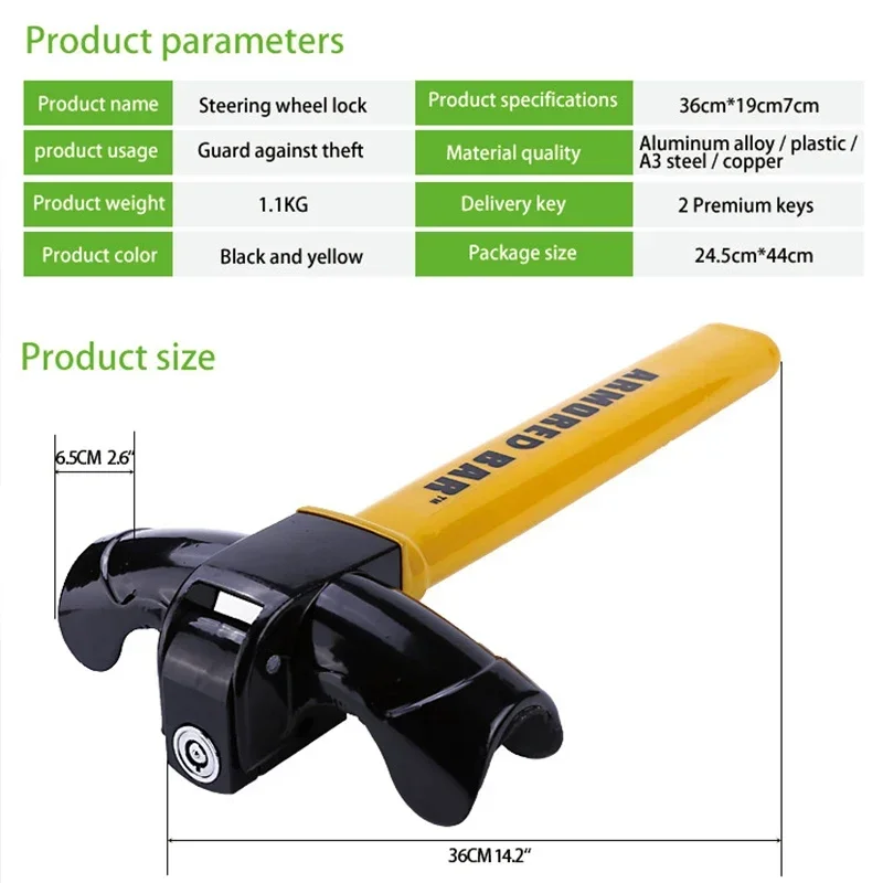 Cerradura de volante antirrobo universal de acero inoxidable - imagen 5