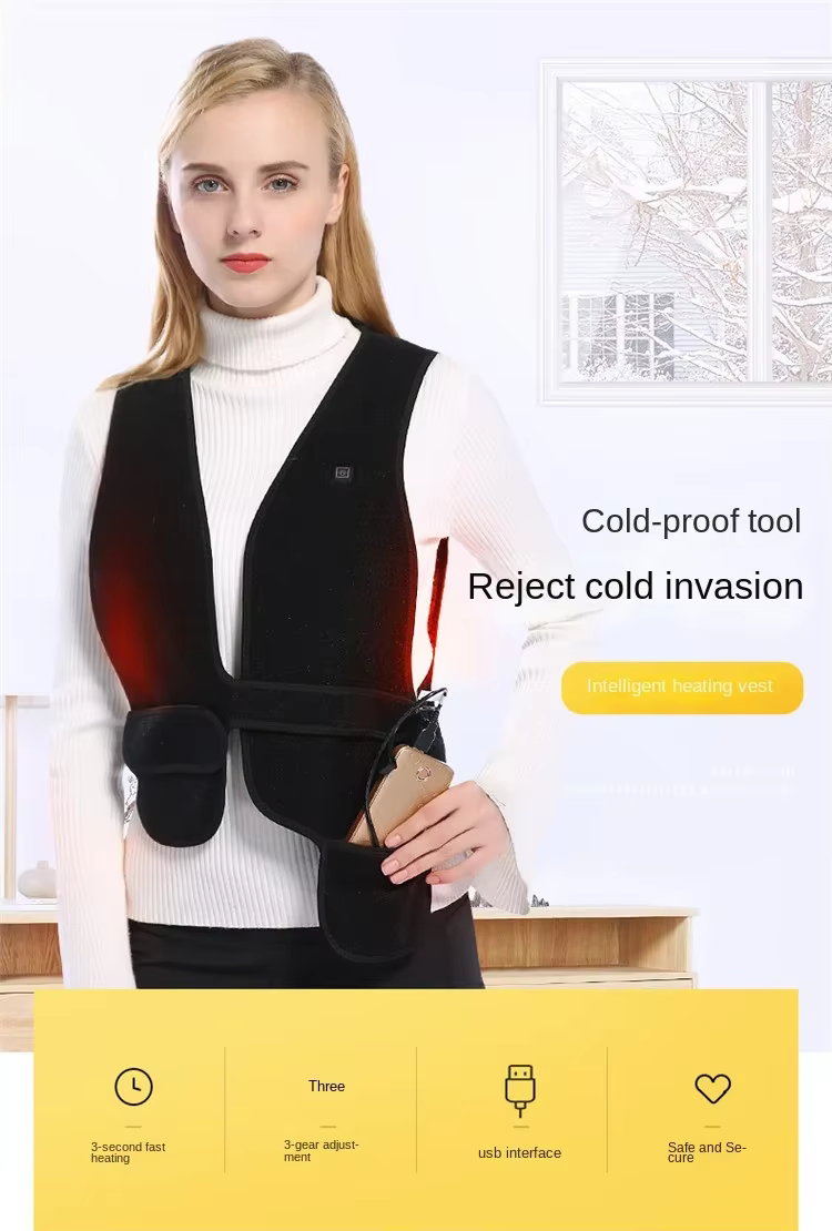 Chaleco calefactable con cuello en V para hombre y mujer