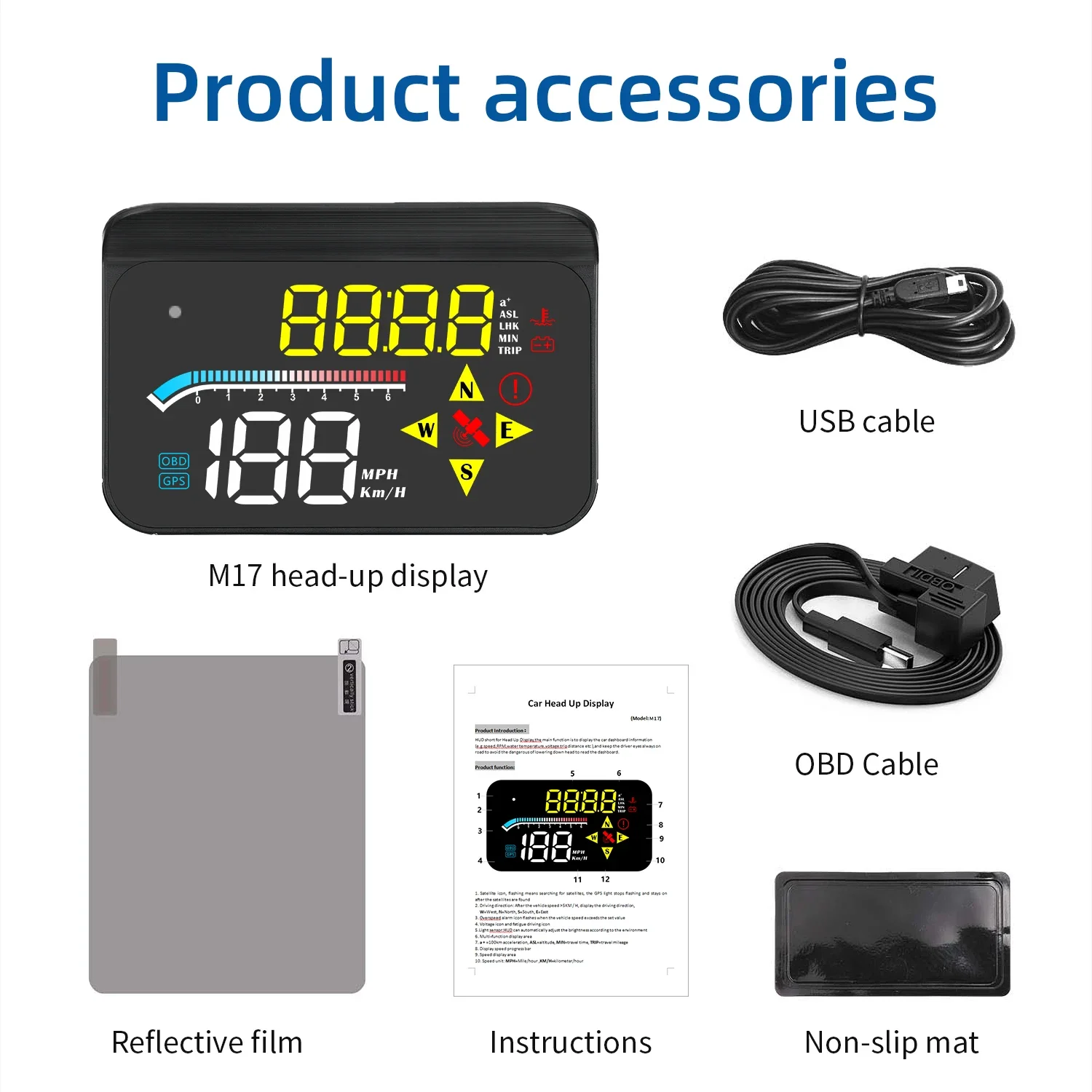 HUD M17 pantalla frontal OBD GPS – Velocímetro RPM y temperatura - imagen 5