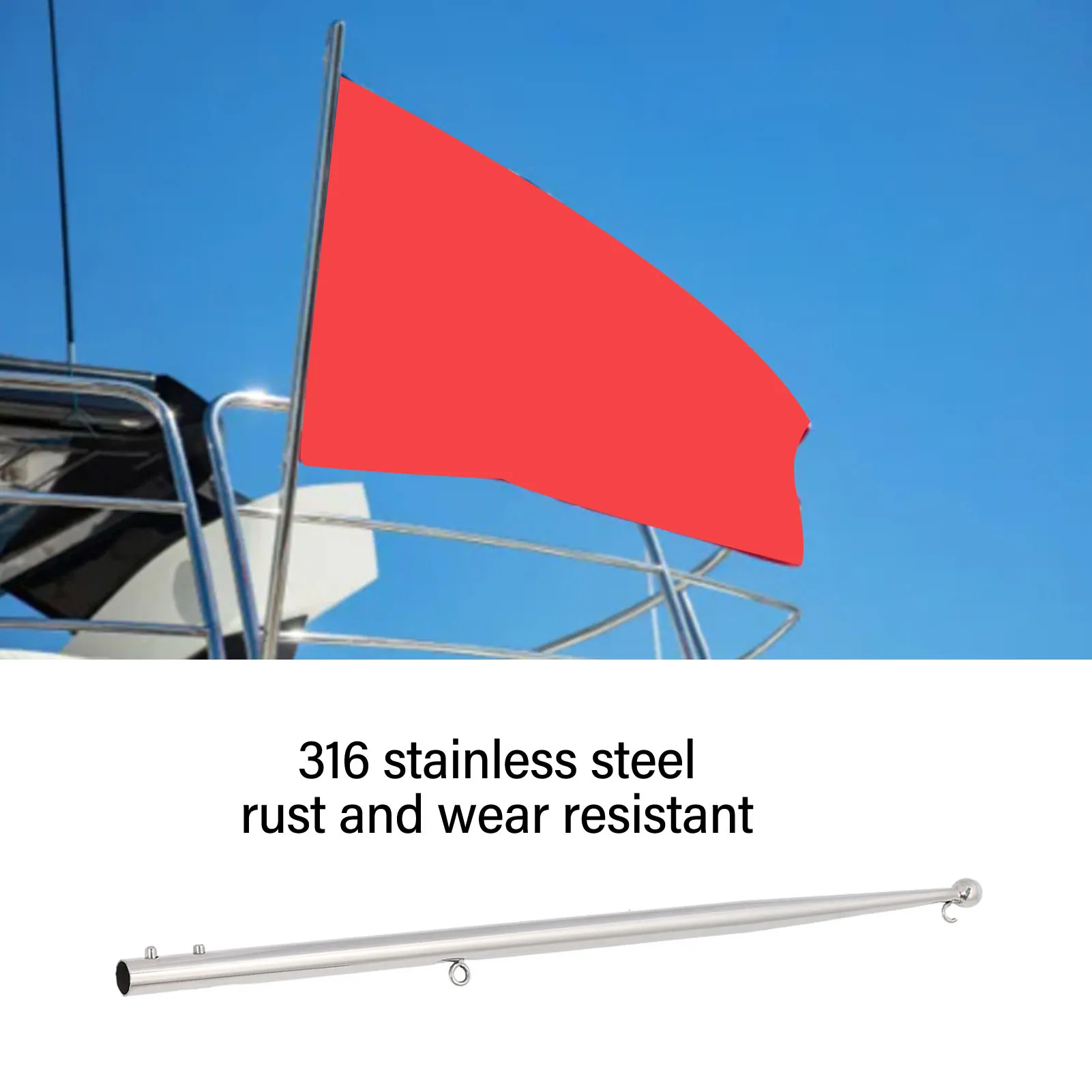 Asta náutica para bandera de 610 mm con soporte de raíl de acero inoxidable 316 - imagen 3