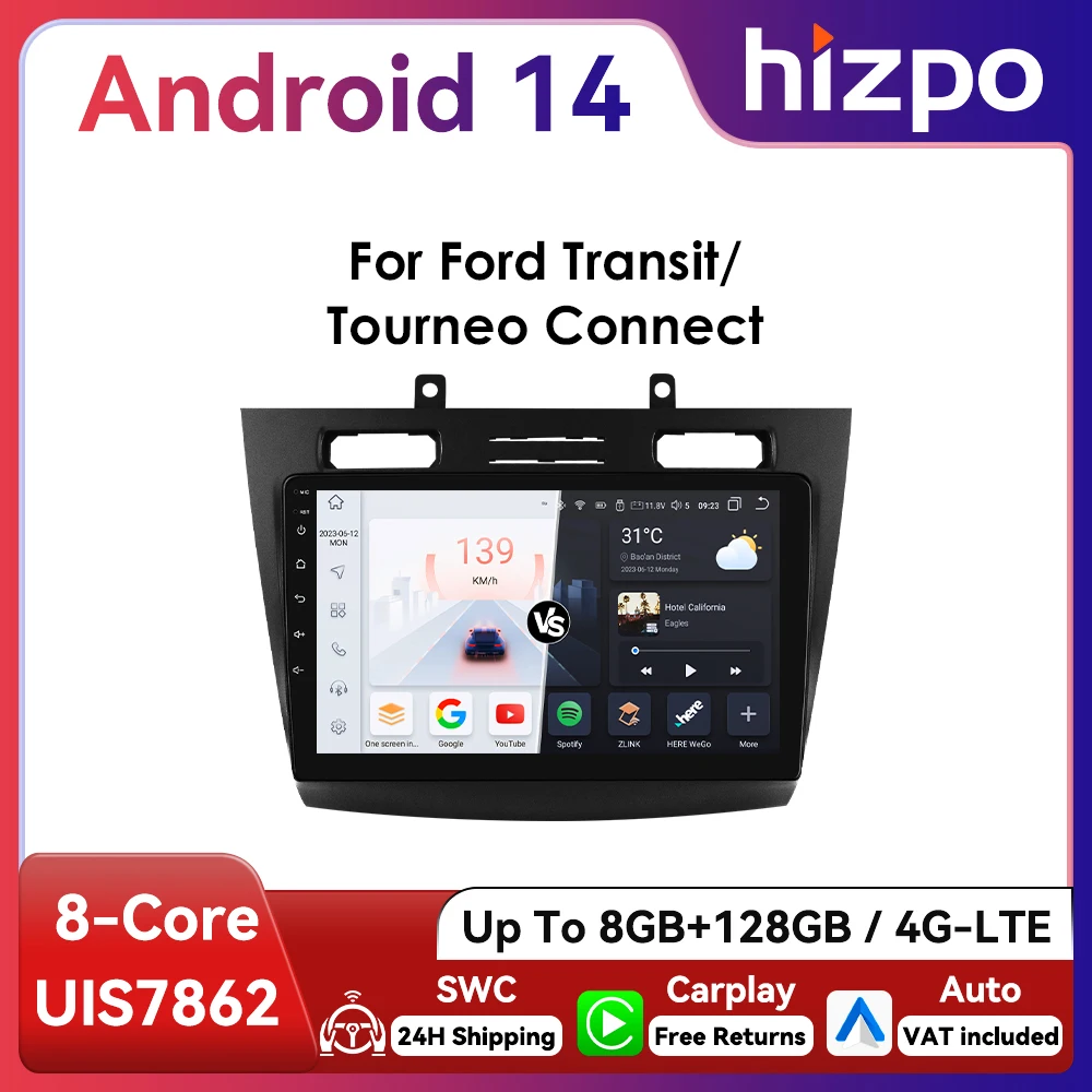 Hizpo Radio Android 2DIN con CarPlay y GPS para Ford Transit