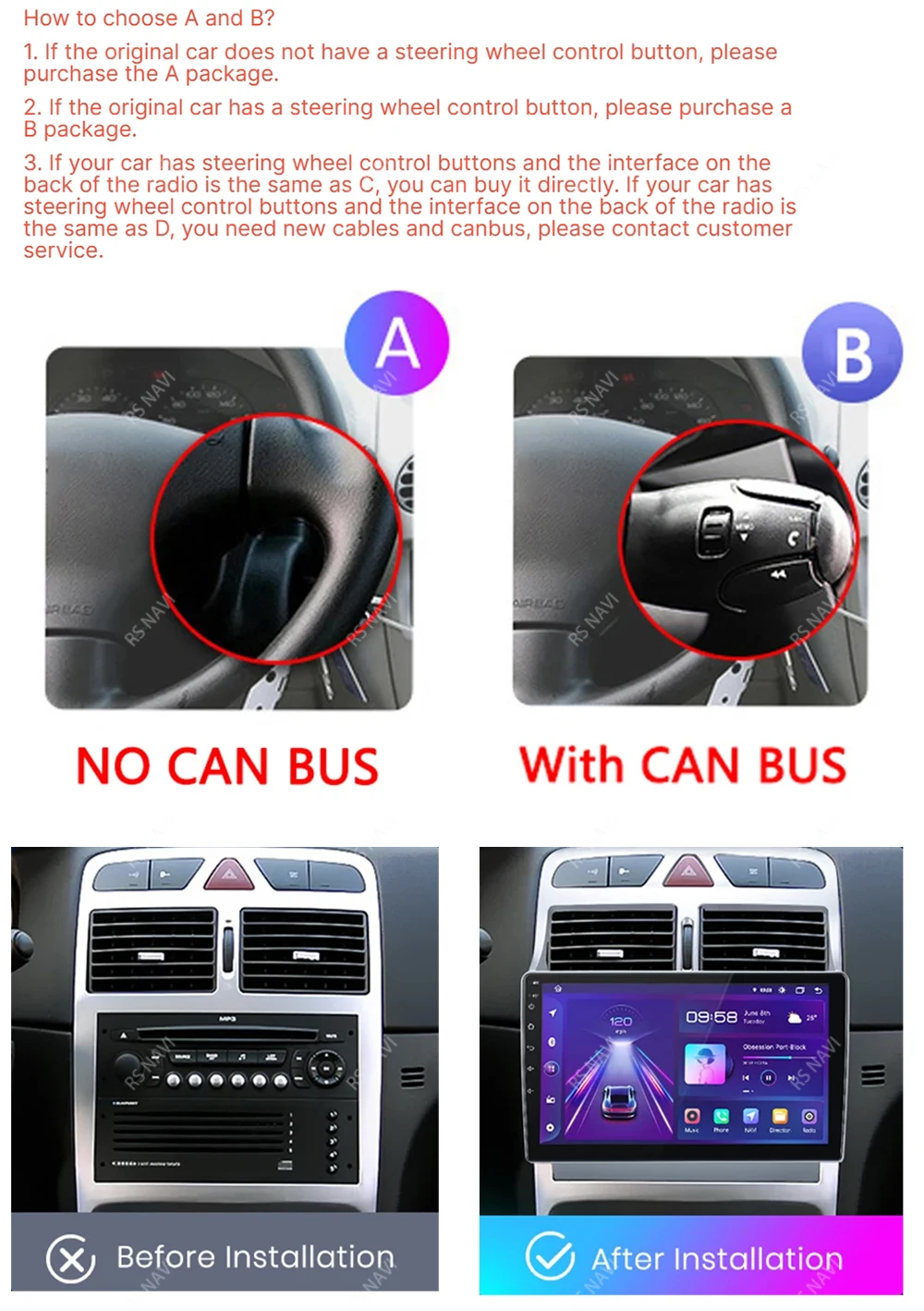 Reproductor multimedia RSNAVI para Peugeot 307