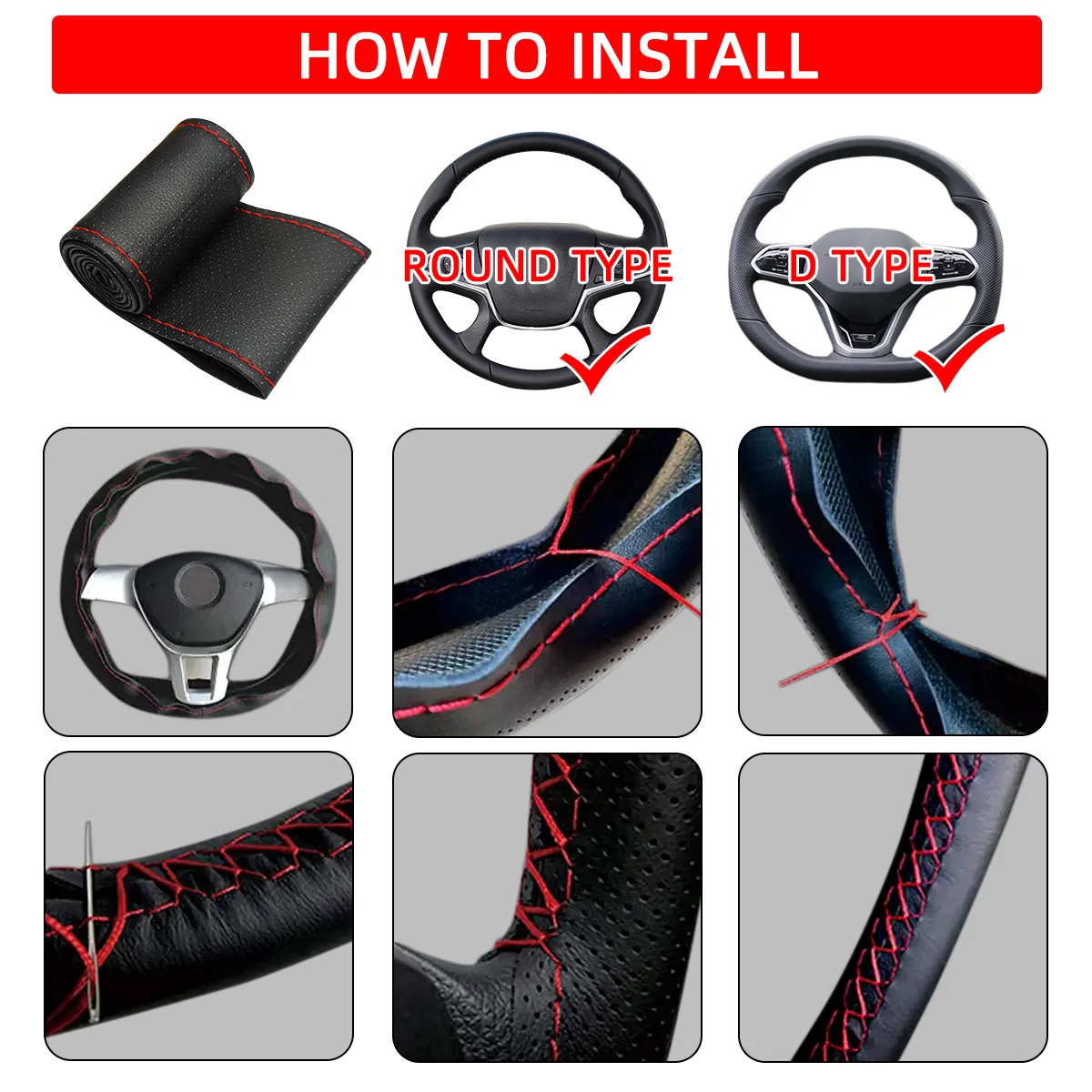 Funda de cuero para volante universal 38 cm antideslizante - imagen 4