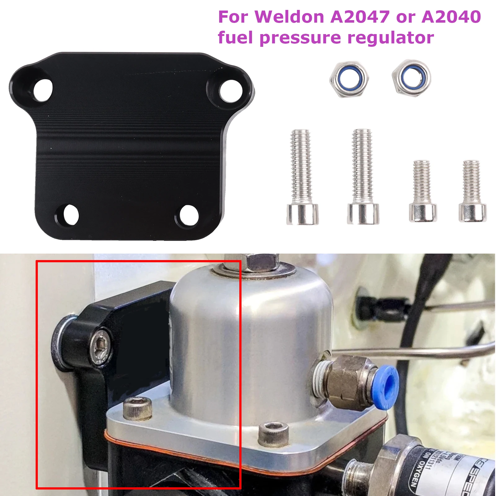 Soporte FPR regulador presión combustible aluminio billet negro Weldon