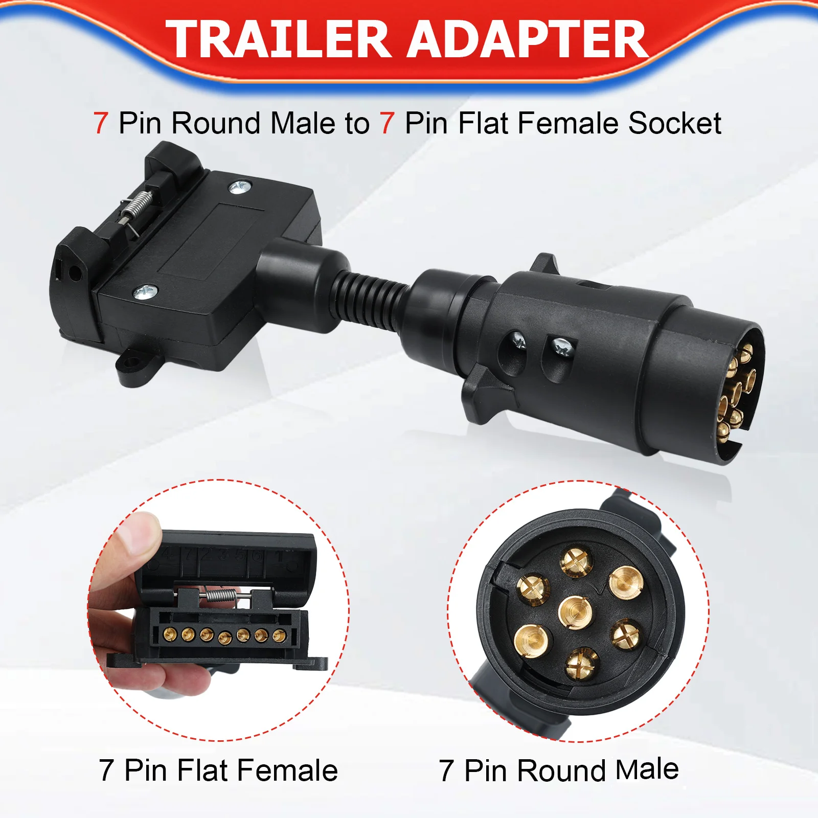 Adaptador enchufe 7 pines para remolque – macho round a hembra plano - imagen 2