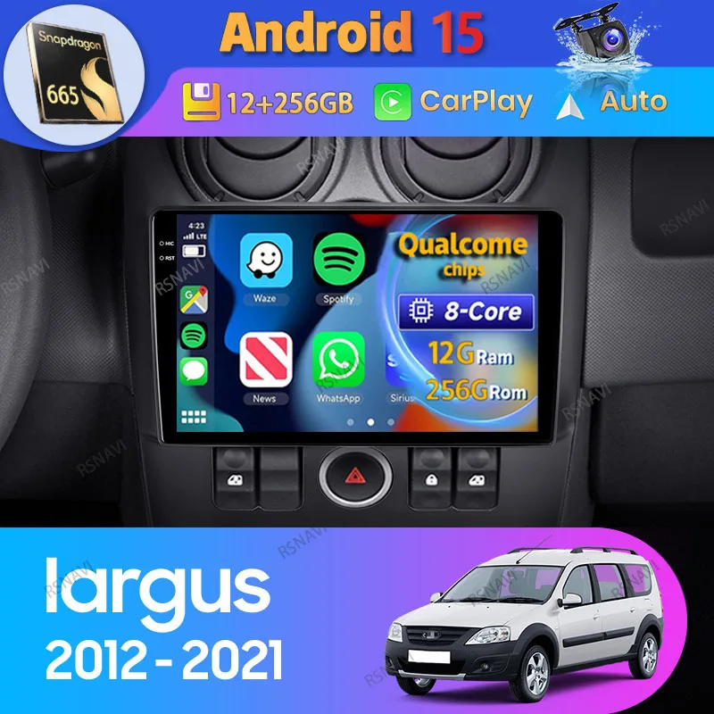 Radio 2 DIN Android 15 con CarPlay y Android Auto para Lada Largus