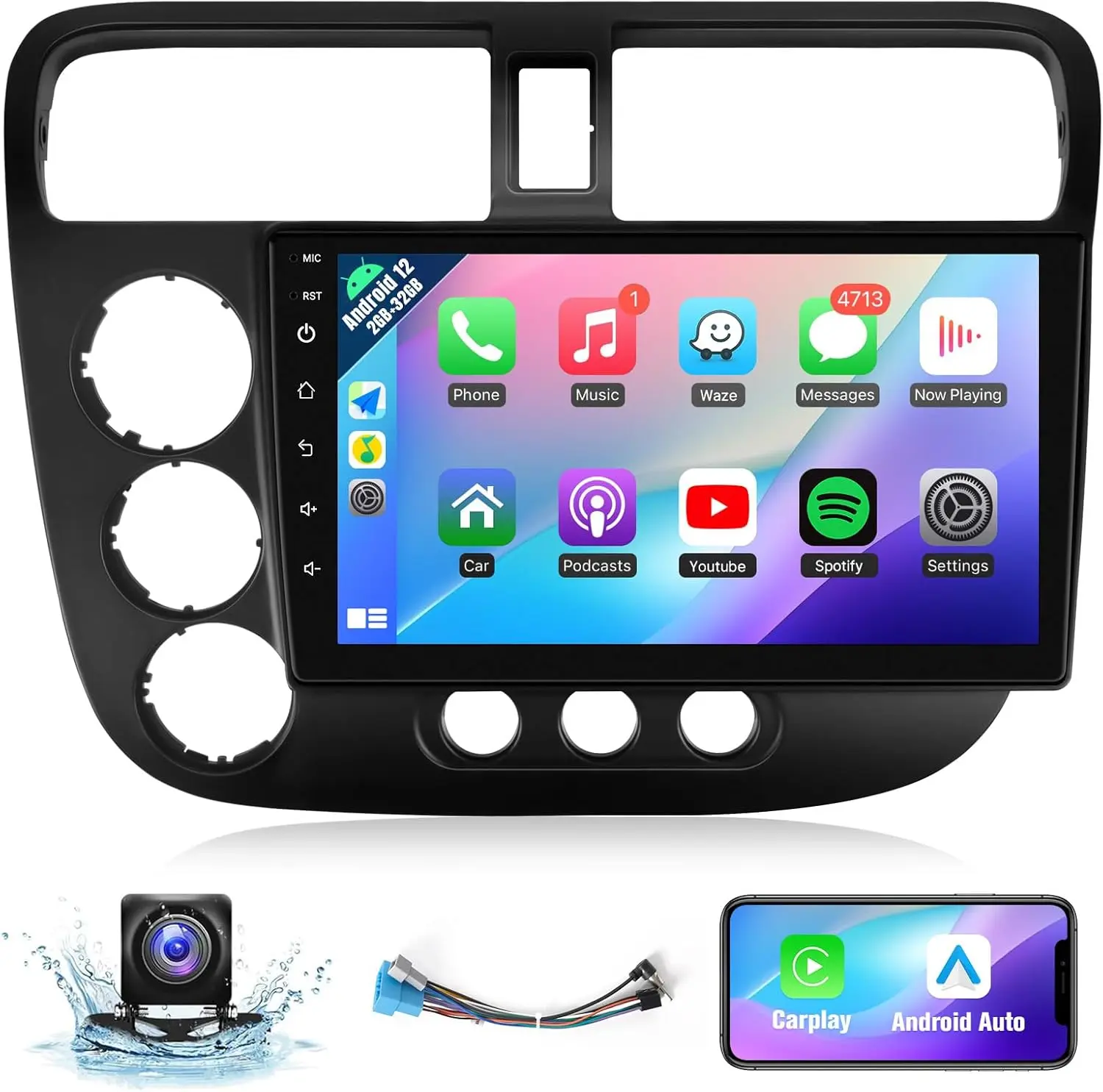 Radio pantalla táctil 9" IPS CarPlay y Android – Toyota RAV4 2006-2012
