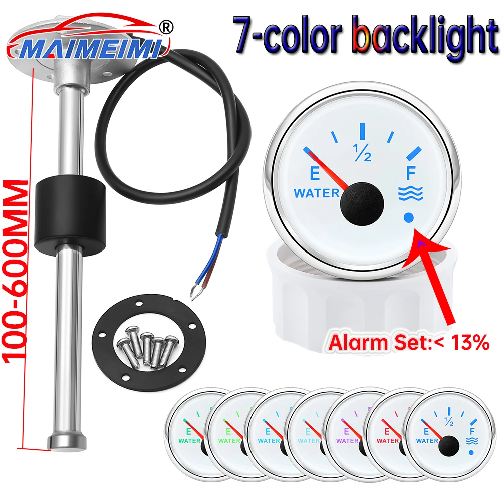 ¡Medidor nivel agua 52mm LED multicolor! Sensor flotante universal auto y barco