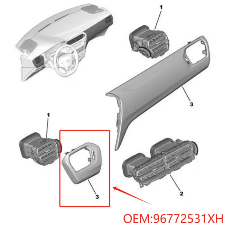 Panel de salida de aire gris plateado para Peugeot 301