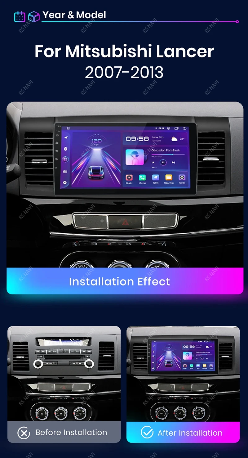 Autoradio 2Din con marco específico para Mitsubishi Lancer
