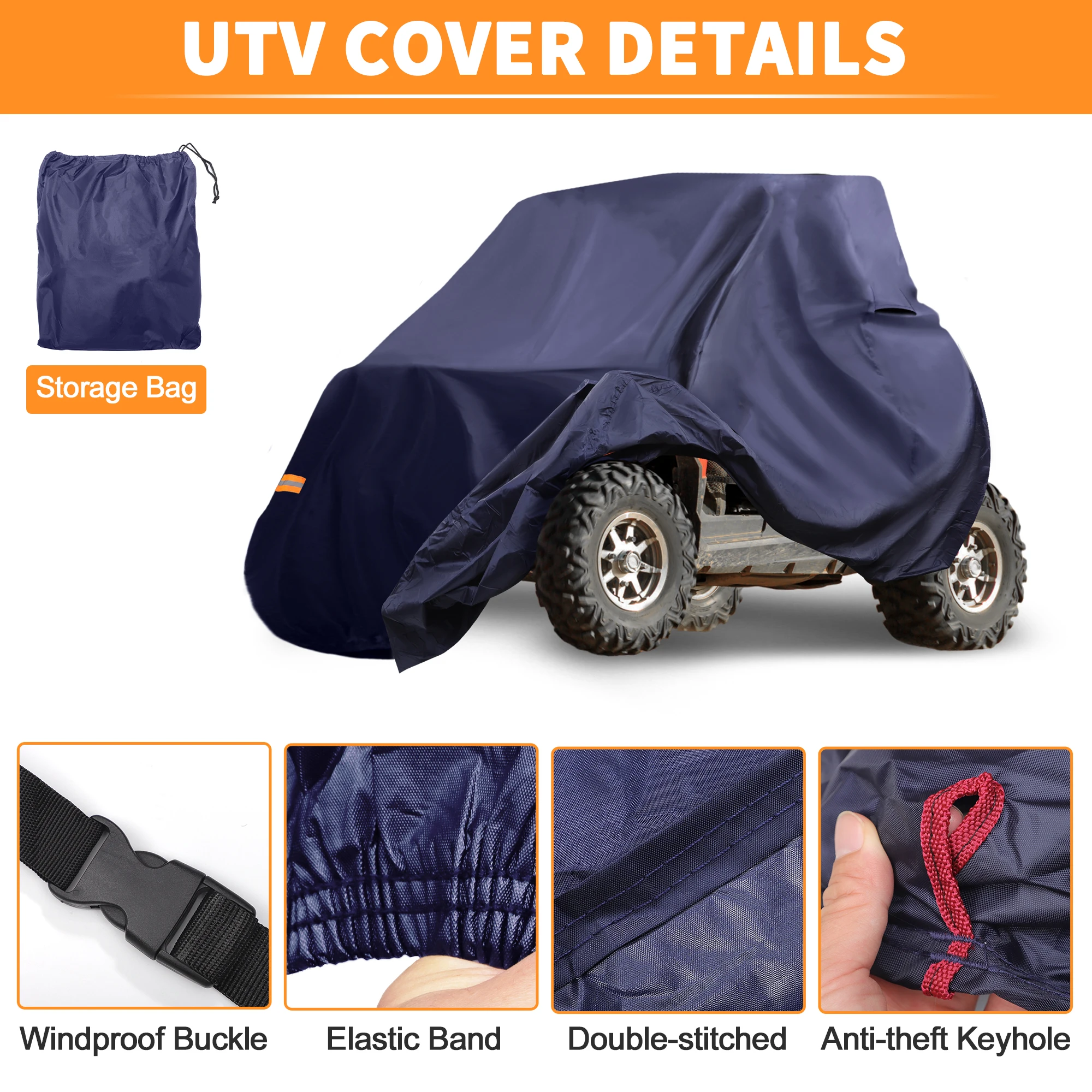 UXCELL cubierta impermeable para UTV al aire libre para Polaris RZR Turbo R Sport/Ultimate/Premium 210D-PU 325x188x189cm protección del vehículo - imagen 5