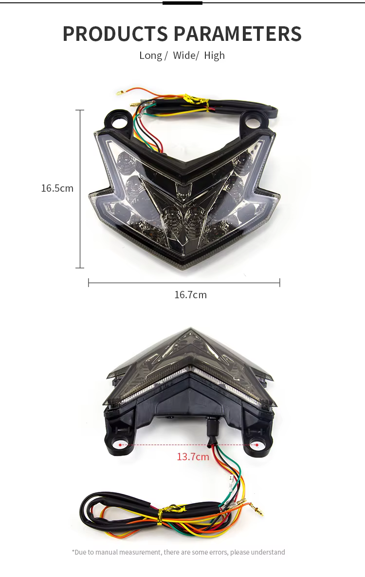 Vista posterior de la lámpara trasera para moto
