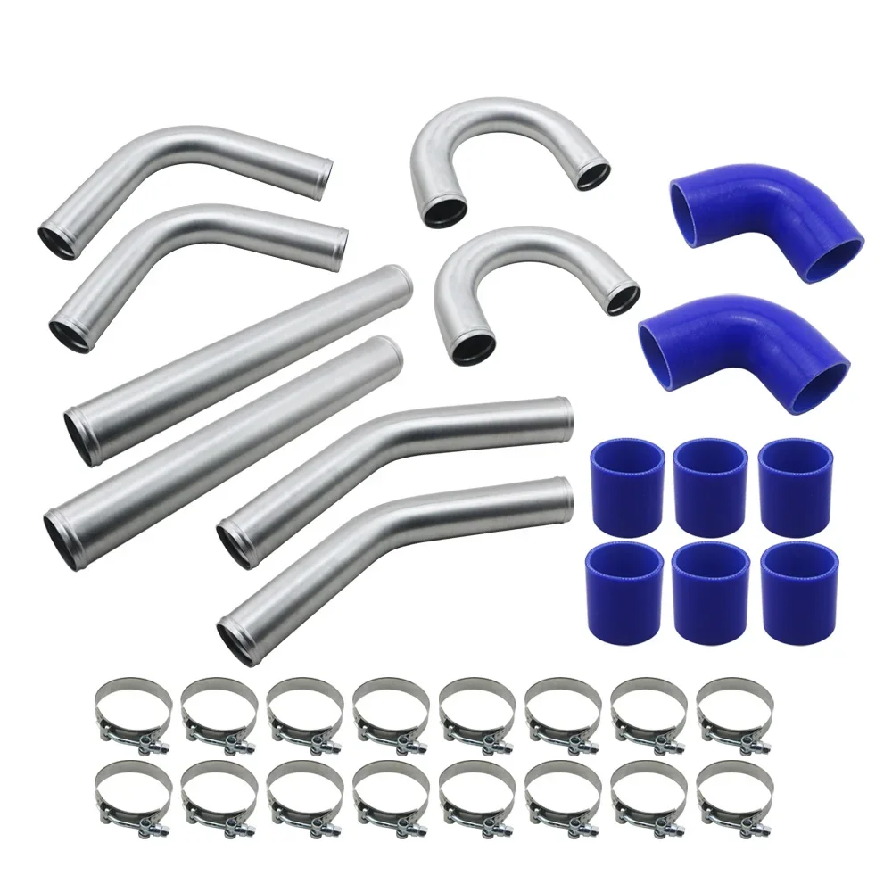 Kit universal de tubería turbo de aluminio en color plata y azul