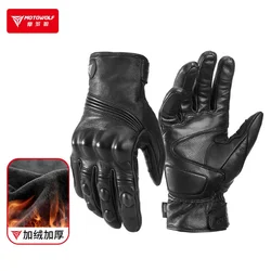Guantes de cuero largos moto inverno tactil antiviento