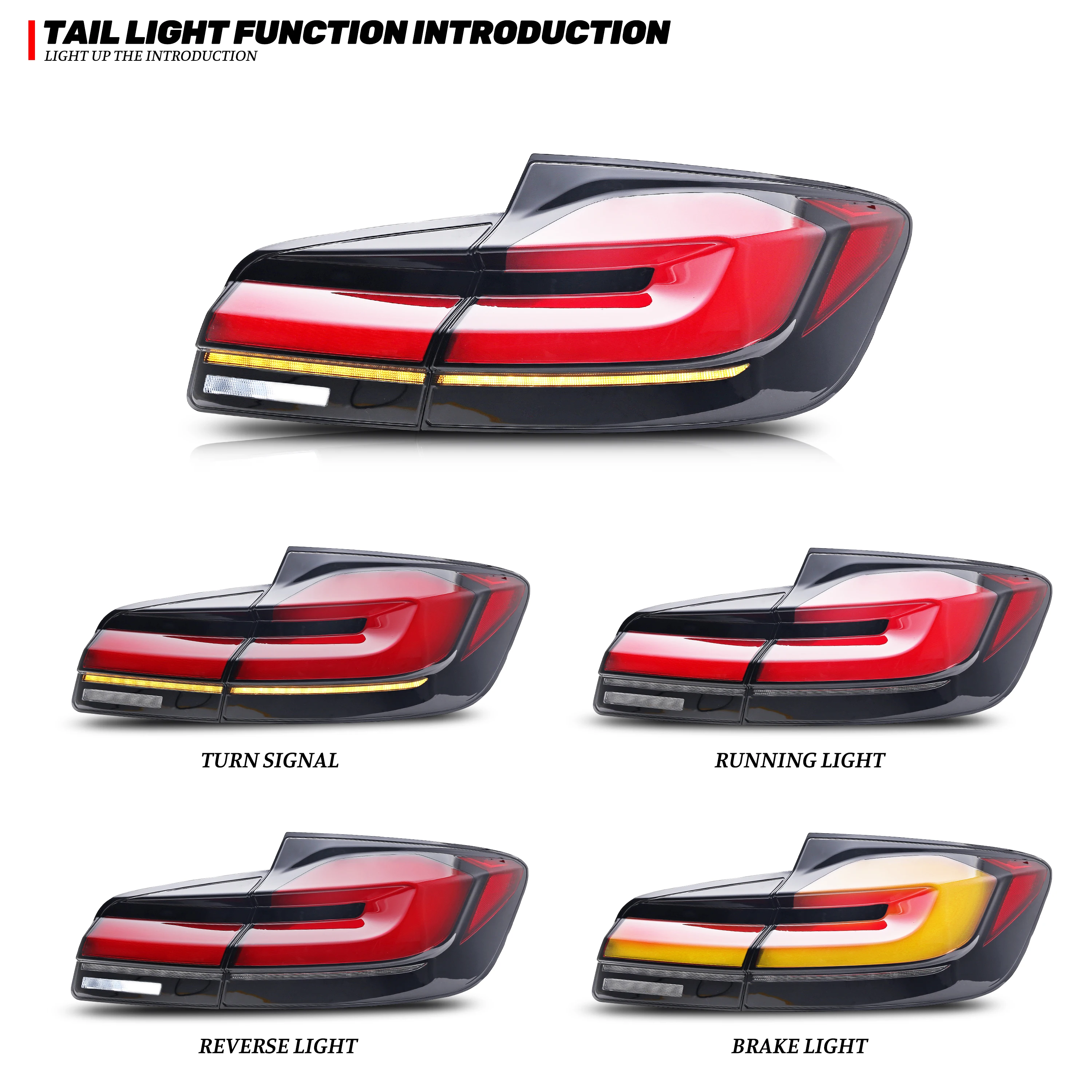 Luces traseras LED para BMW Serie 5 2011-2016 F10 M5 Conjunto de lámparas traseras de señal de giro secuencial de animación dinámica [No apto para G30] - imagen 2