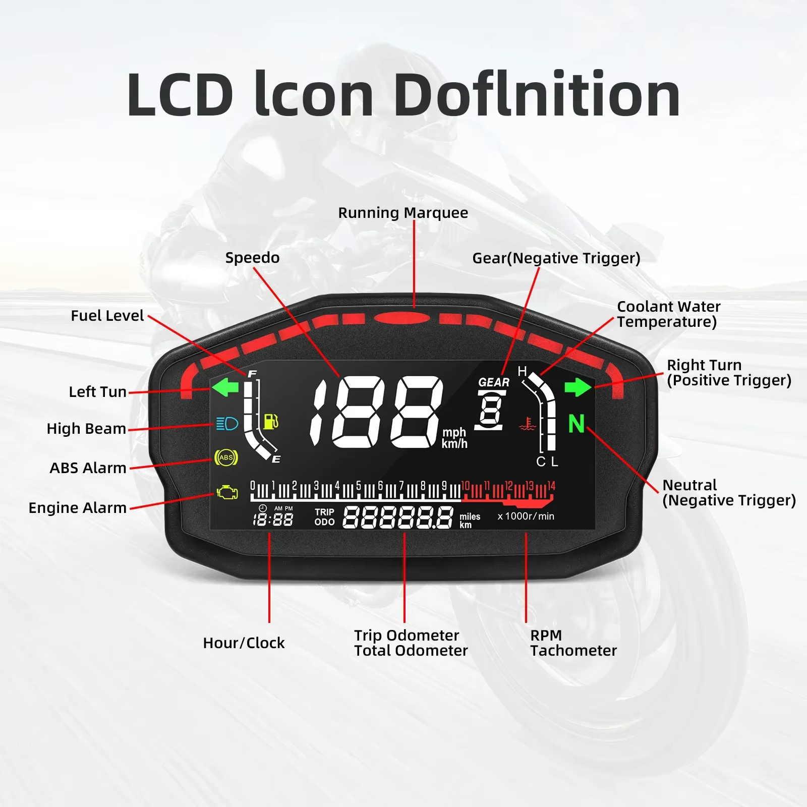 Velocímetro digital universal para moto, odómetro retroiluminado - imagen 2
