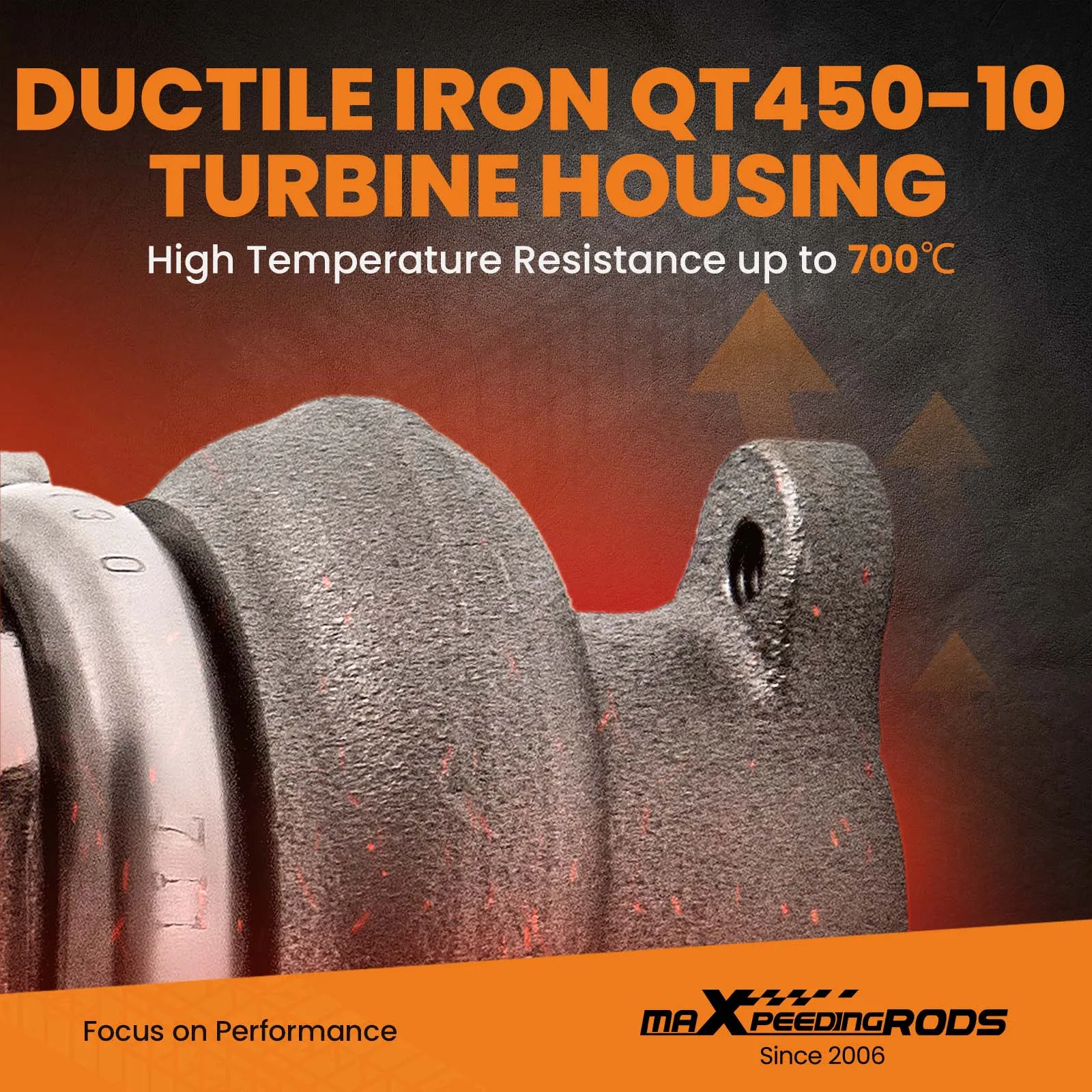 Detalle de la carcasa de escape y brida de salida del turbocompresor