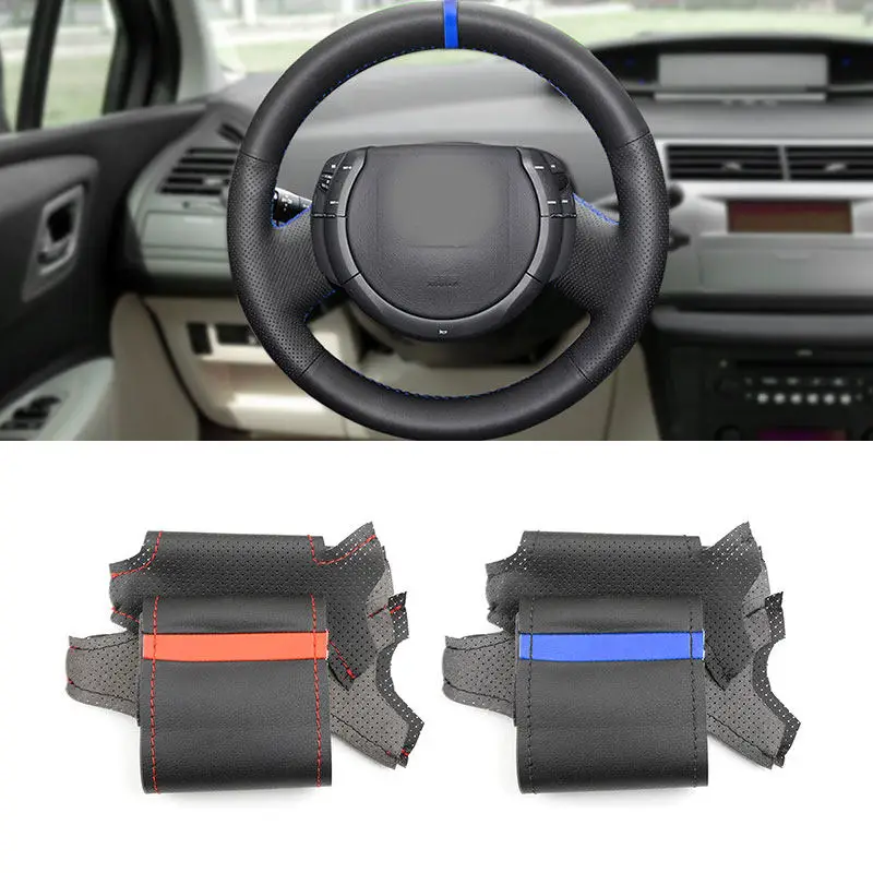 Funda de volante de cuero perforado Citroen C4 cosida a mano - imagen 2