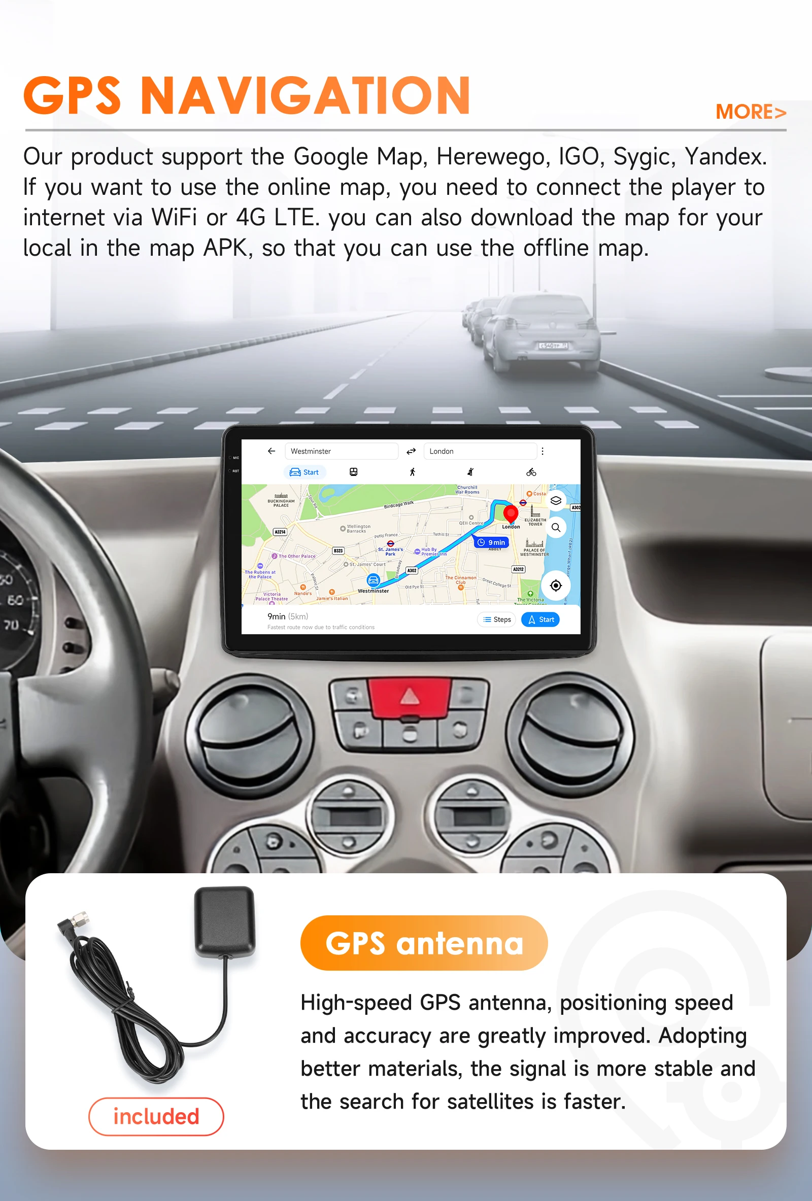 Hizpo Autoradio GPS CarPlay – Fiat Panda 2003-2012 - imagen 5
