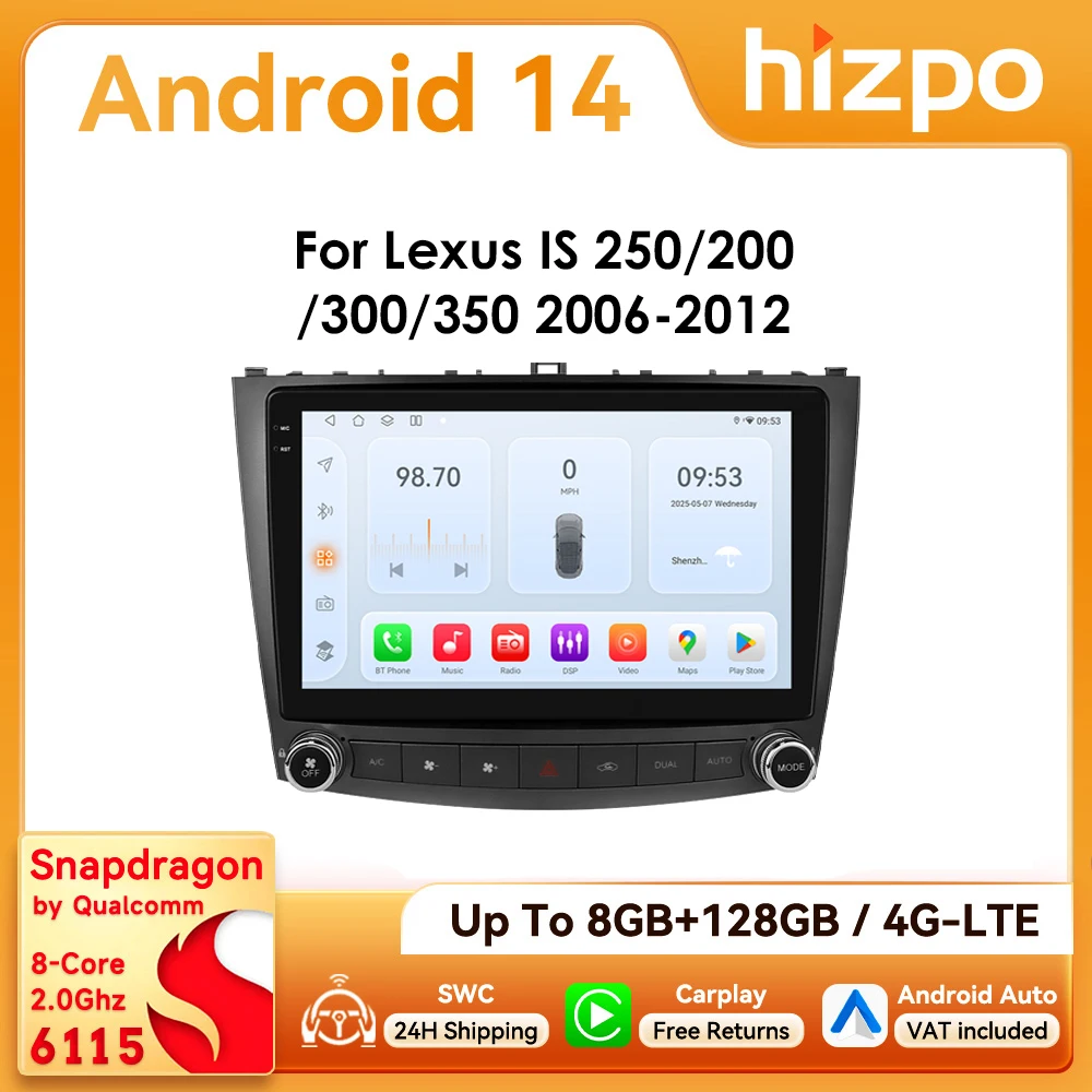 Radio Android Auto y CarPlay Hizpo para Lexus IS 2006-2012