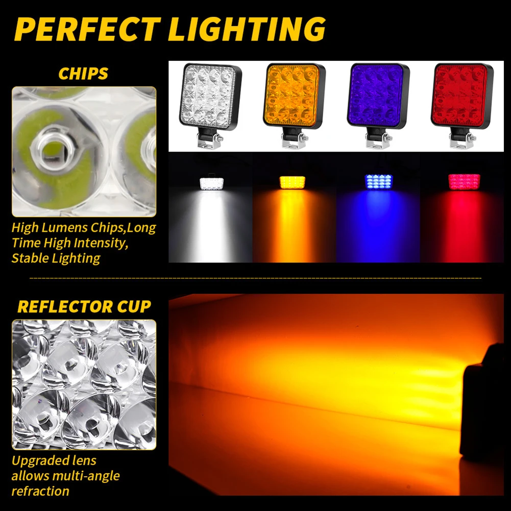 Luz de trabajo LED 48W 12V cuadrada ABS – Jeep, camión y carretilla - imagen 4