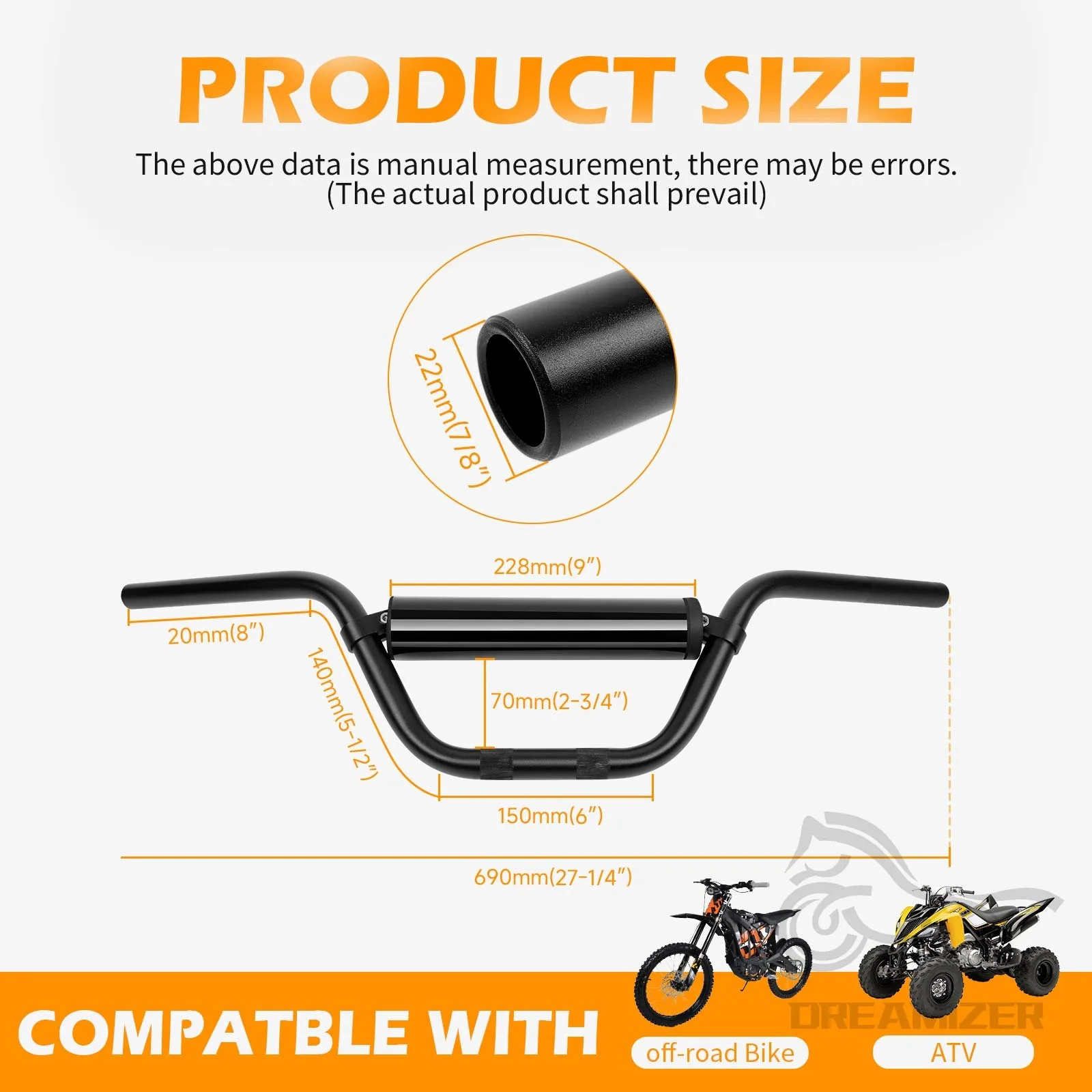 Manillar aluminio 22mm 7/8" para Honda CT70-CT200 motocross - imagen 3